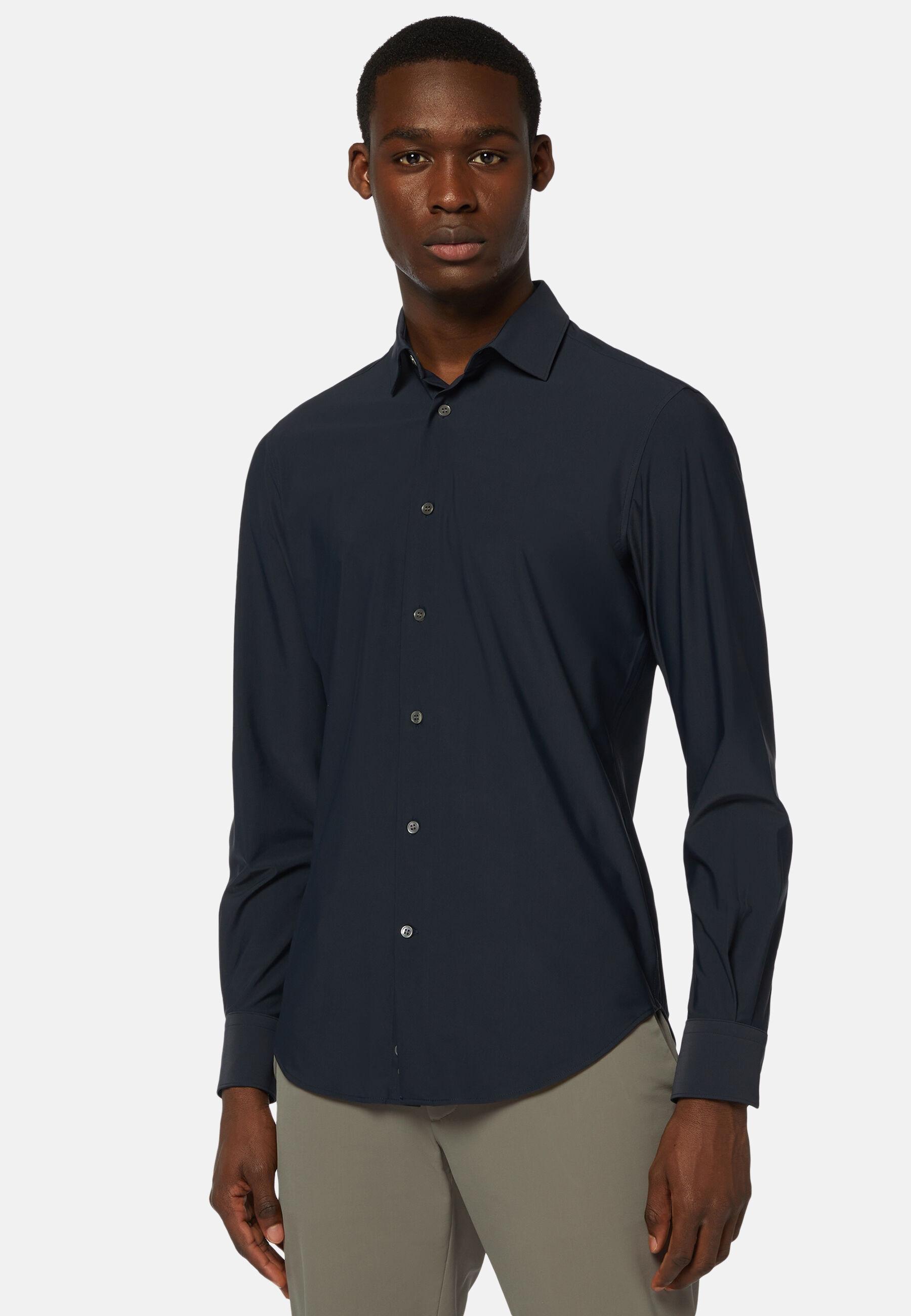 Stretch Nylon Slim Fit Shirt Navy, Navy blue, large image number 0