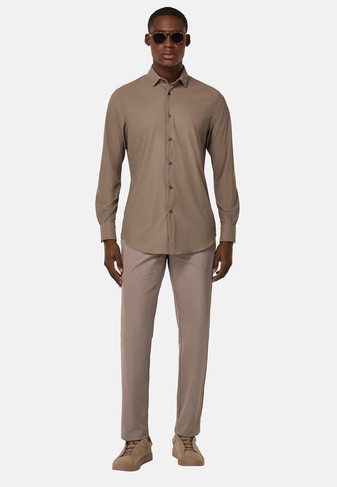 Slim Fit Stretch Nylon Shirt Beige, 3901_TAUP, medium