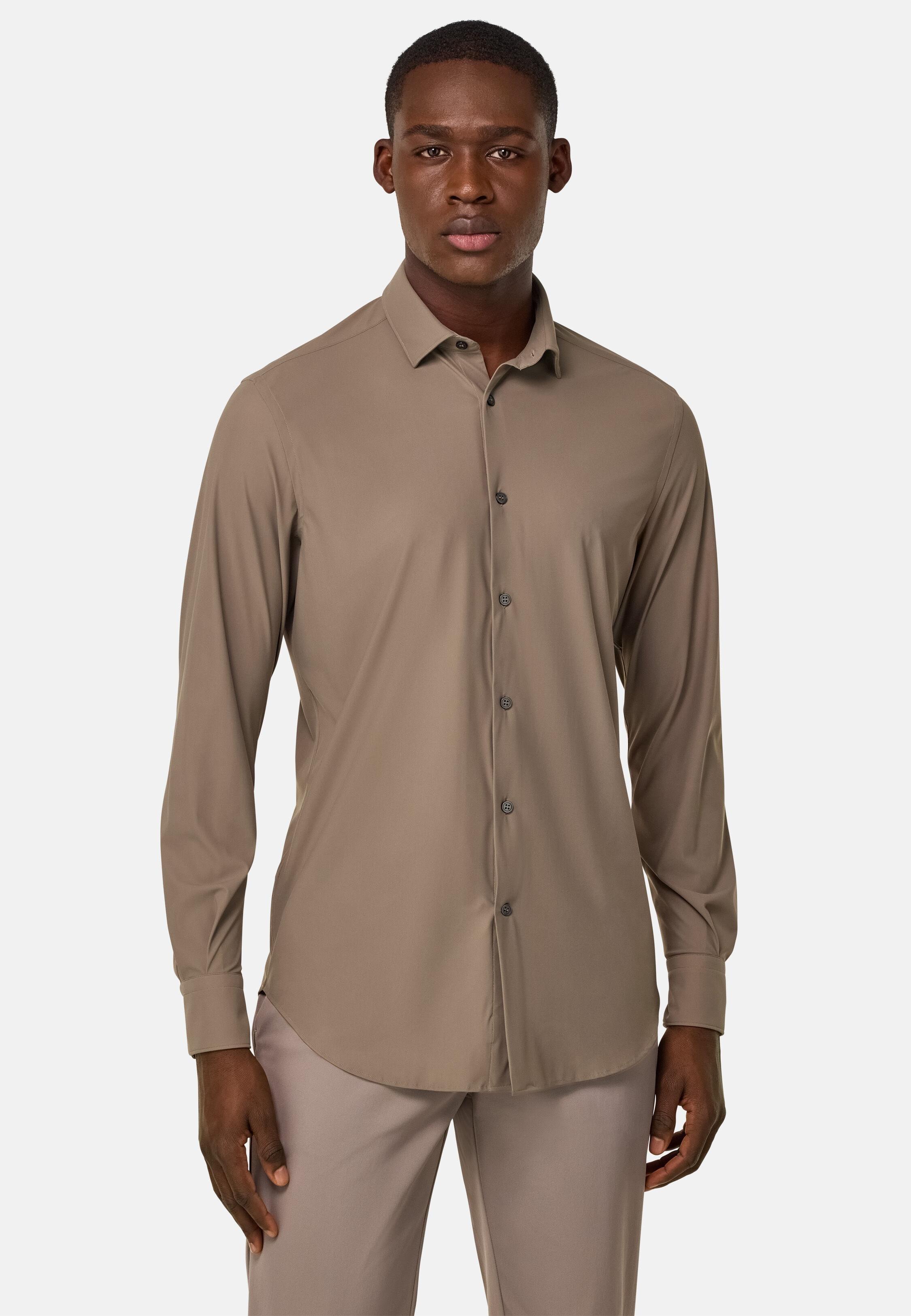 Slim Fit Stretch Nylon Shirt Beige, 3901_TAUP, medium