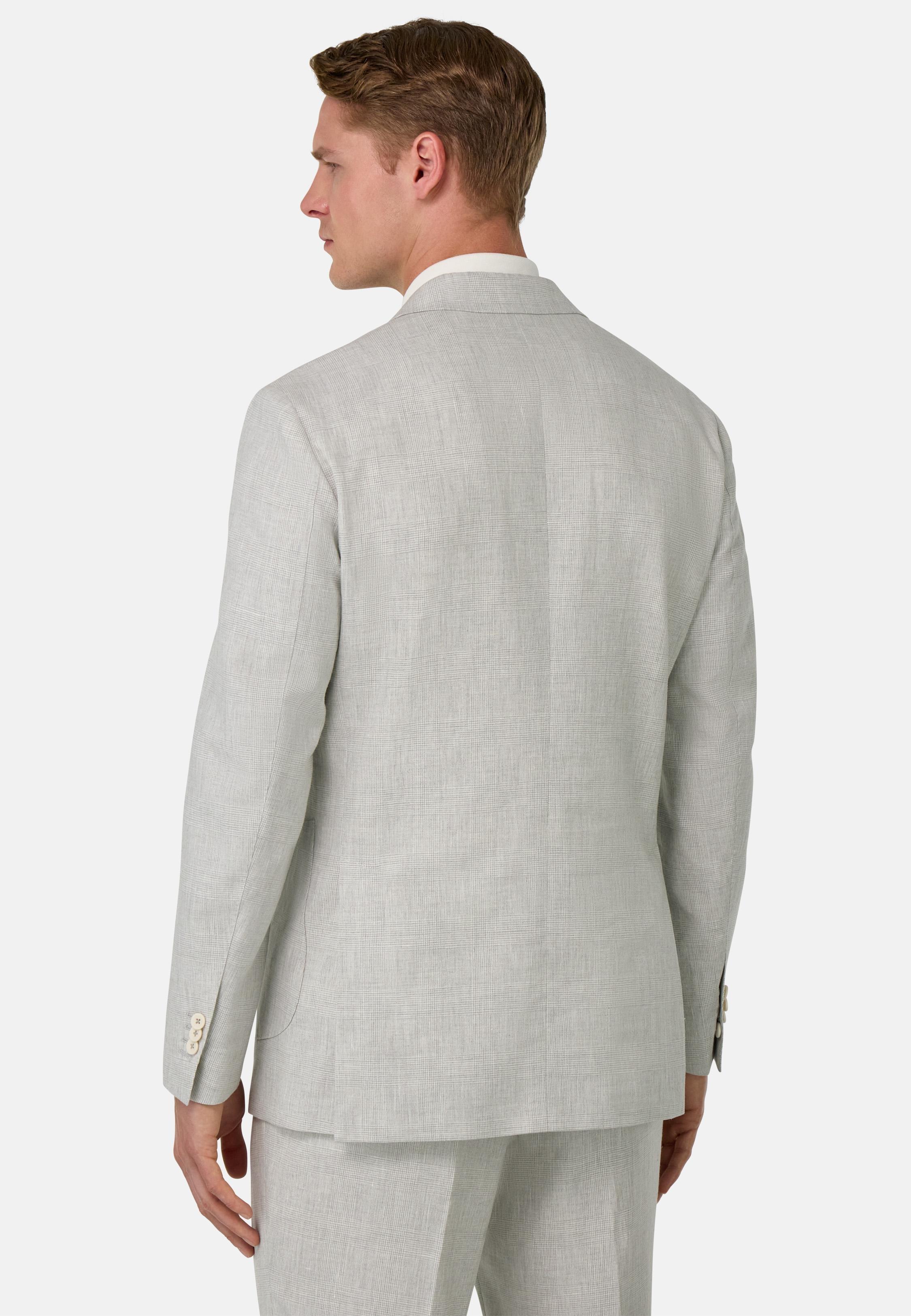 Prince of Wales Check Suit in Linen and Cotton Grey, Light grey, medium