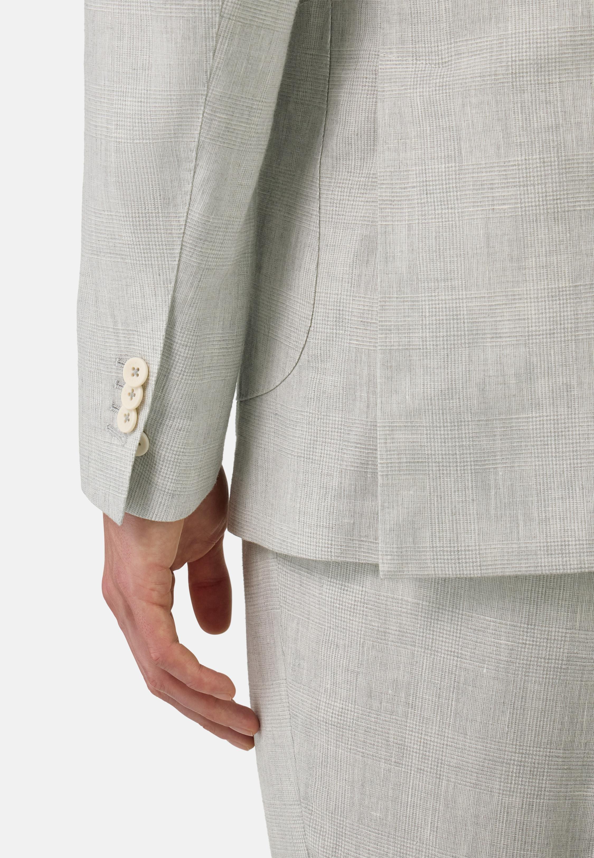 Prince of Wales Check Suit in Linen and Cotton Grey, Light grey, medium
