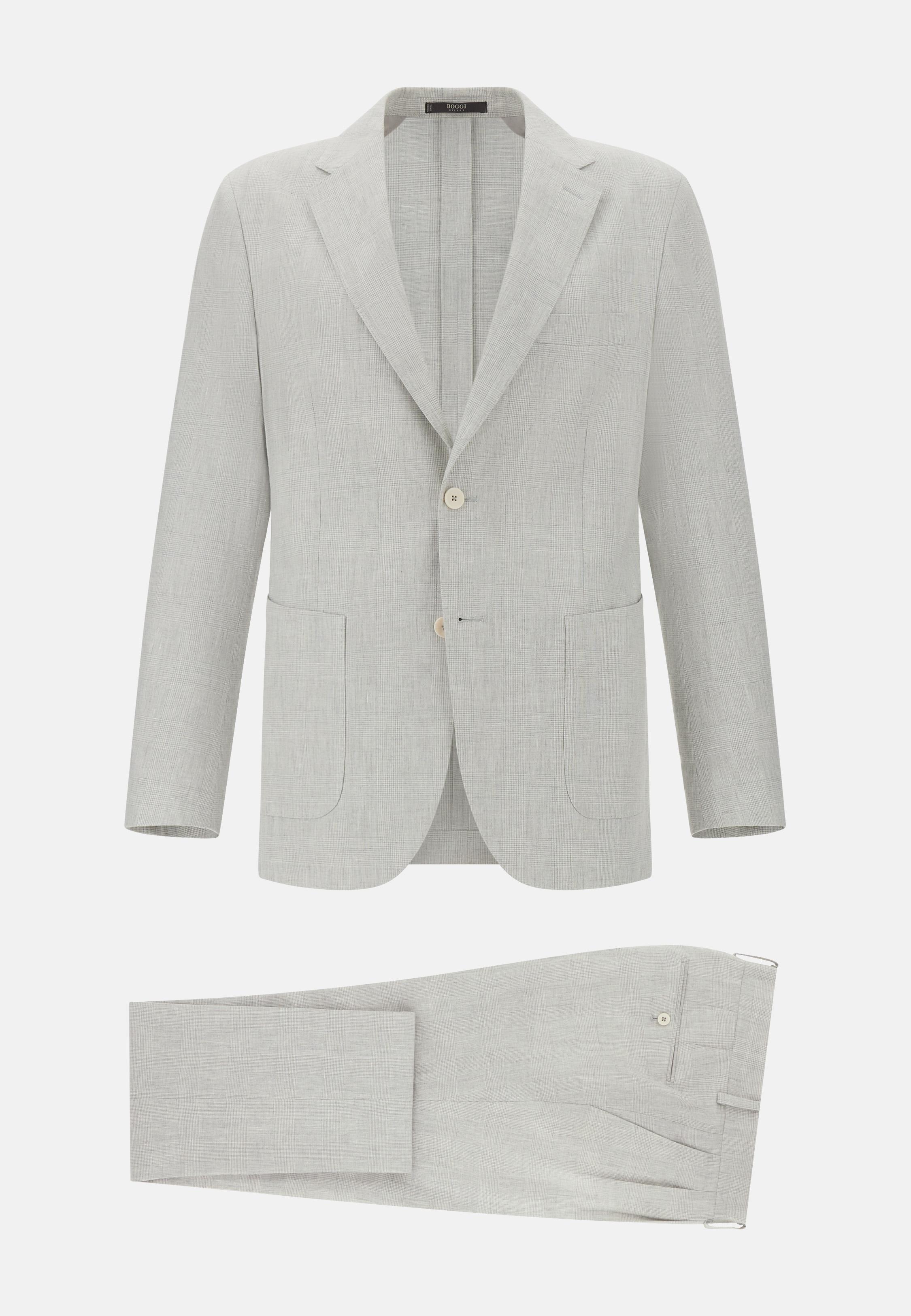 Prince of Wales Check Suit in Linen and Cotton Grey, , large image number 4