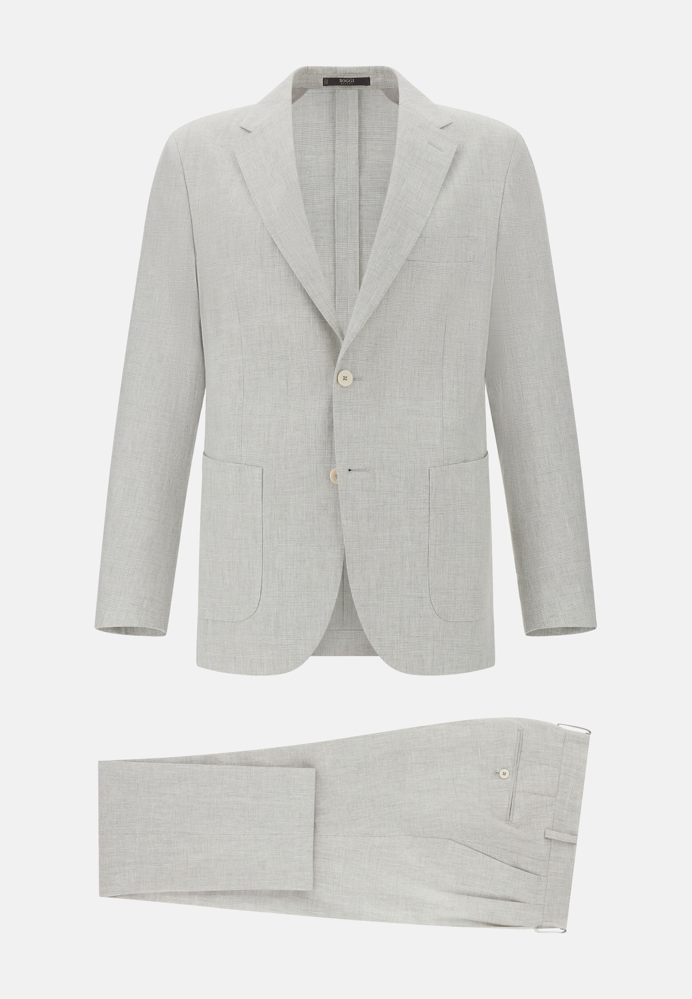 Prince of Wales Check Suit in Linen and Cotton Grey, Light grey, large image number 9