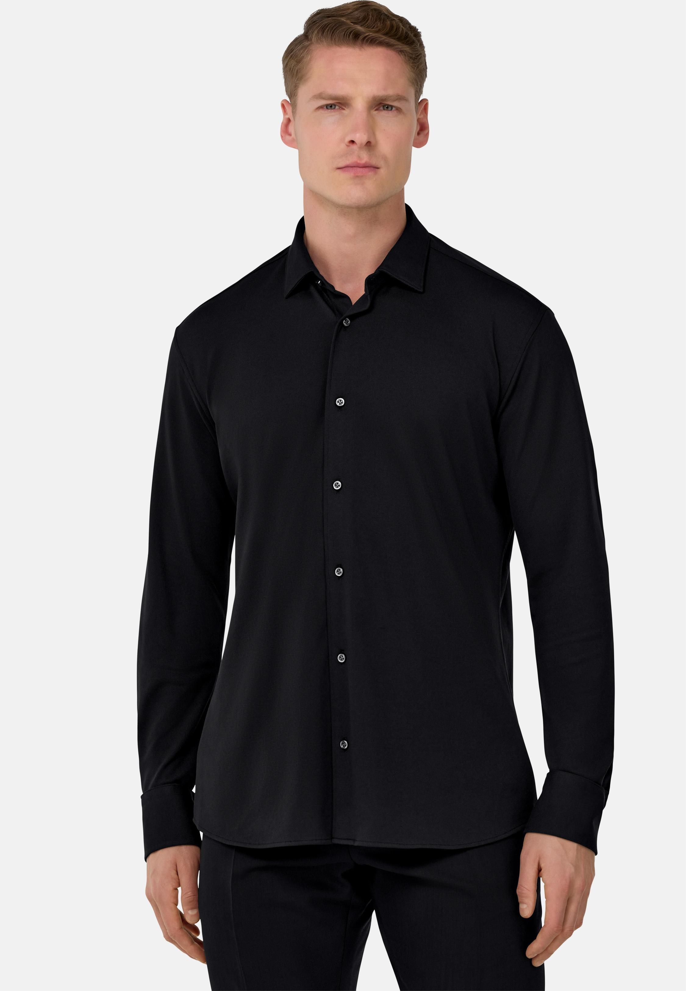 Black Cotton Pique Polo, , large image number 1