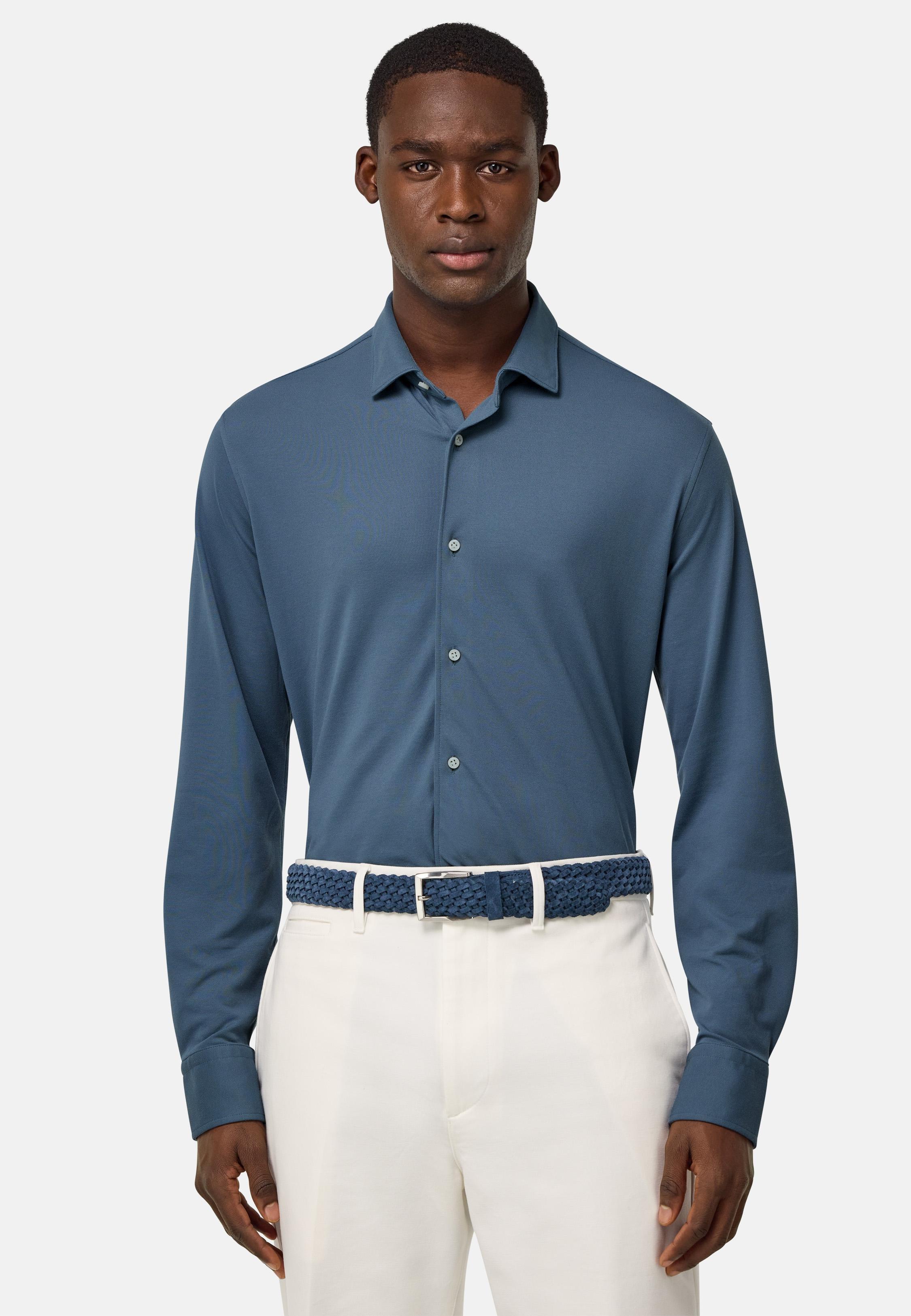 Blue S.Cafe Regular High-Performance Pique Polo Shirt, Air-blue, medium