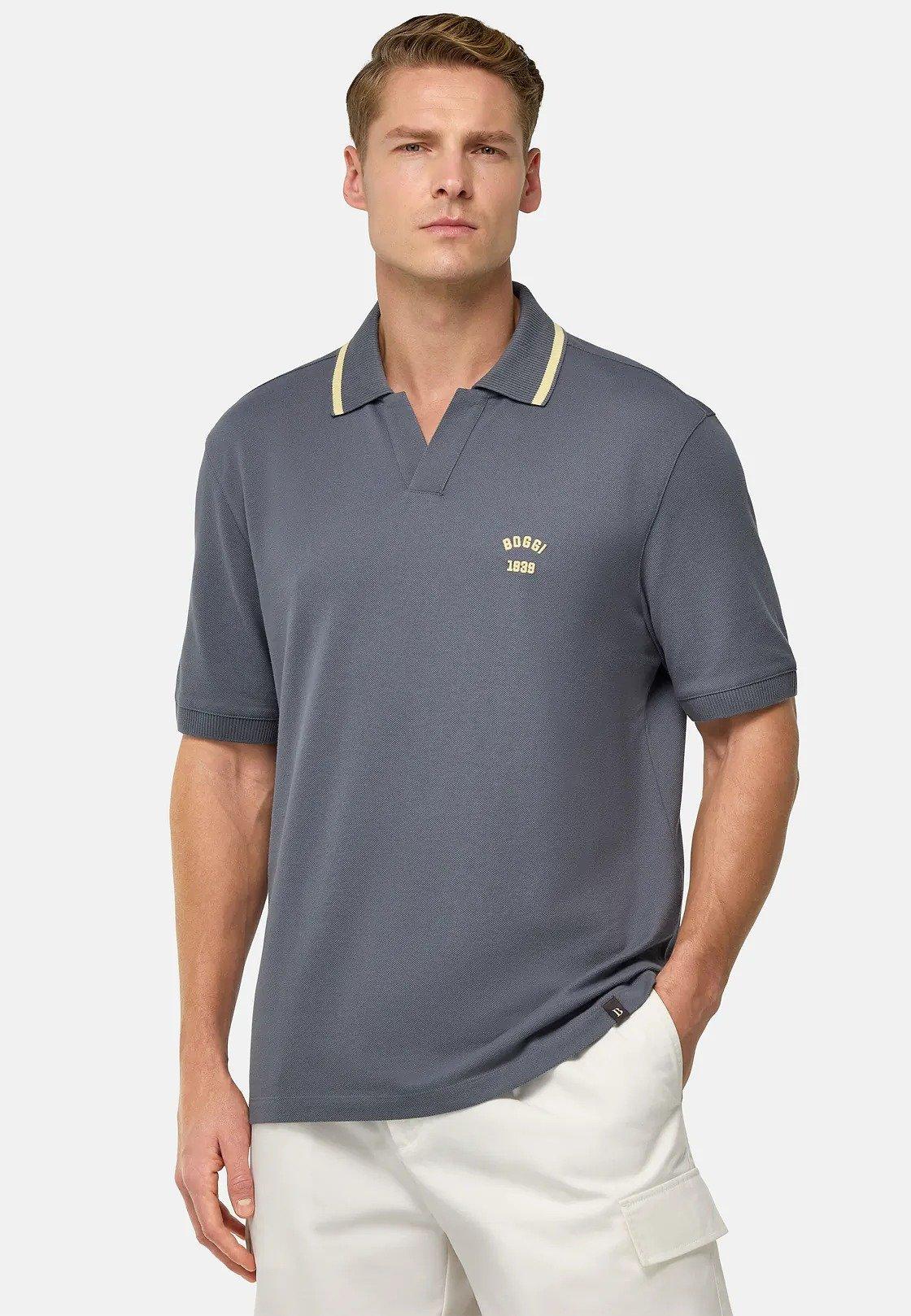 Grey Cotton Pique Polo Shirt, , large image number 1