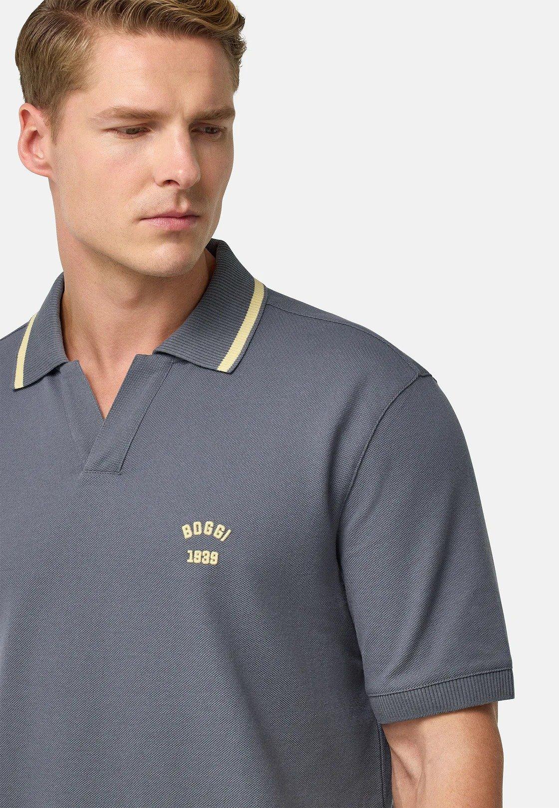 Grey Cotton Pique Polo Shirt, , large image number 3