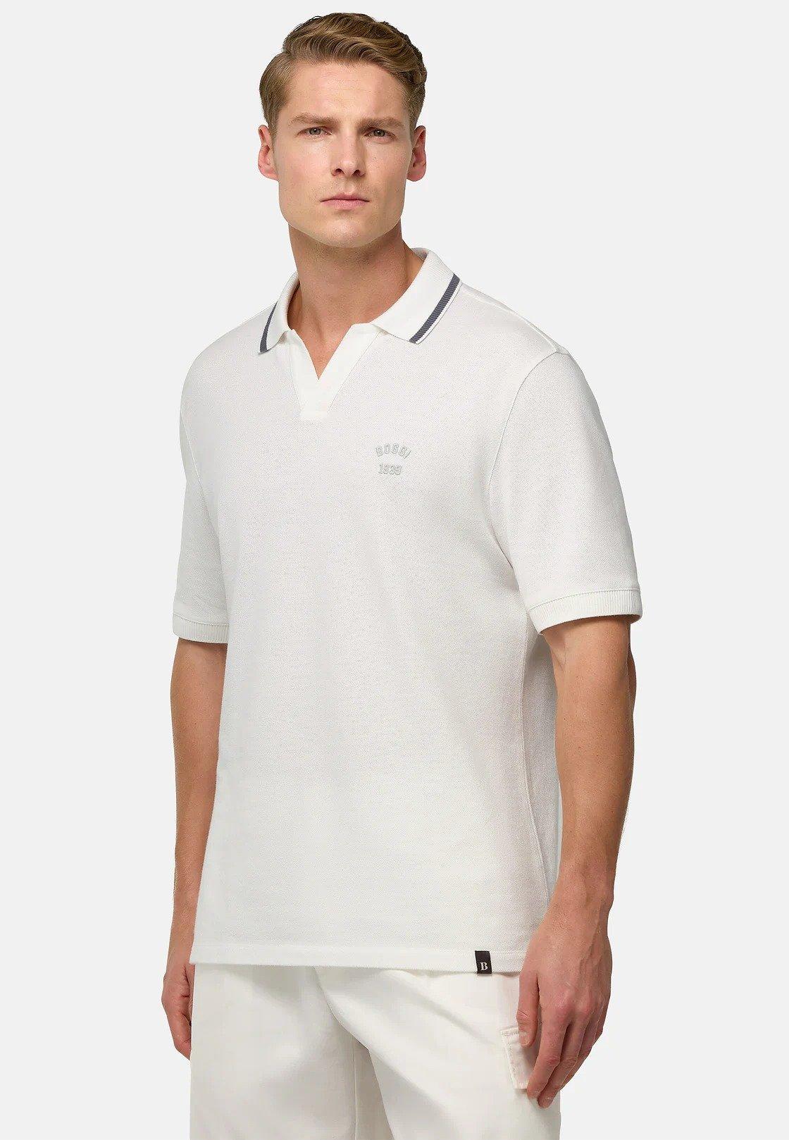 White Cotton Pique Polo Shirt, , large image number 1