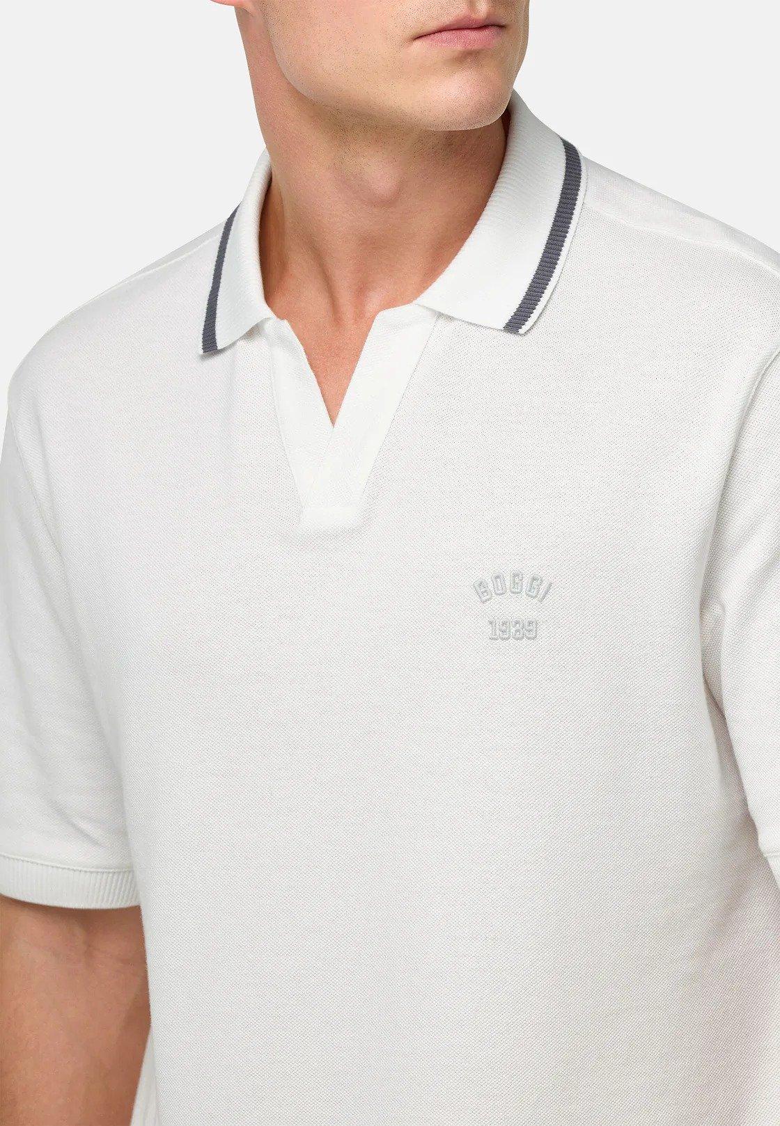 White Cotton Pique Polo Shirt, , large image number 3