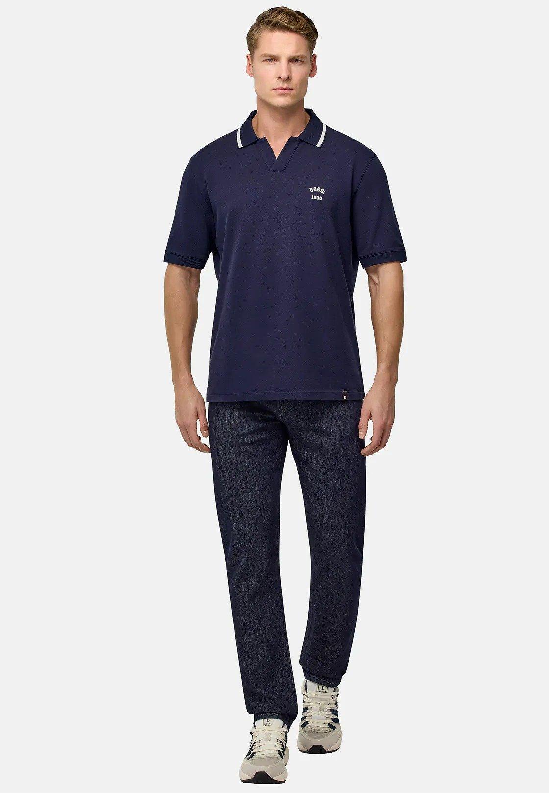 Cotton Pique Polo Shirt Navy, Navy blue, medium