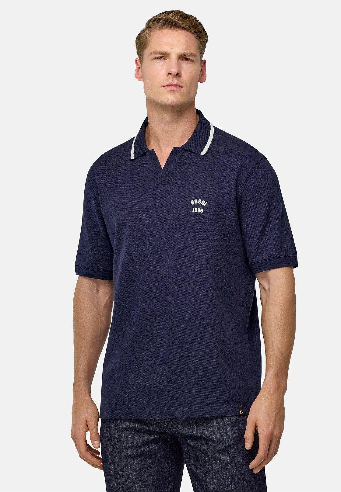 Cotton Pique Polo Shirt Navy, Navy blue, medium