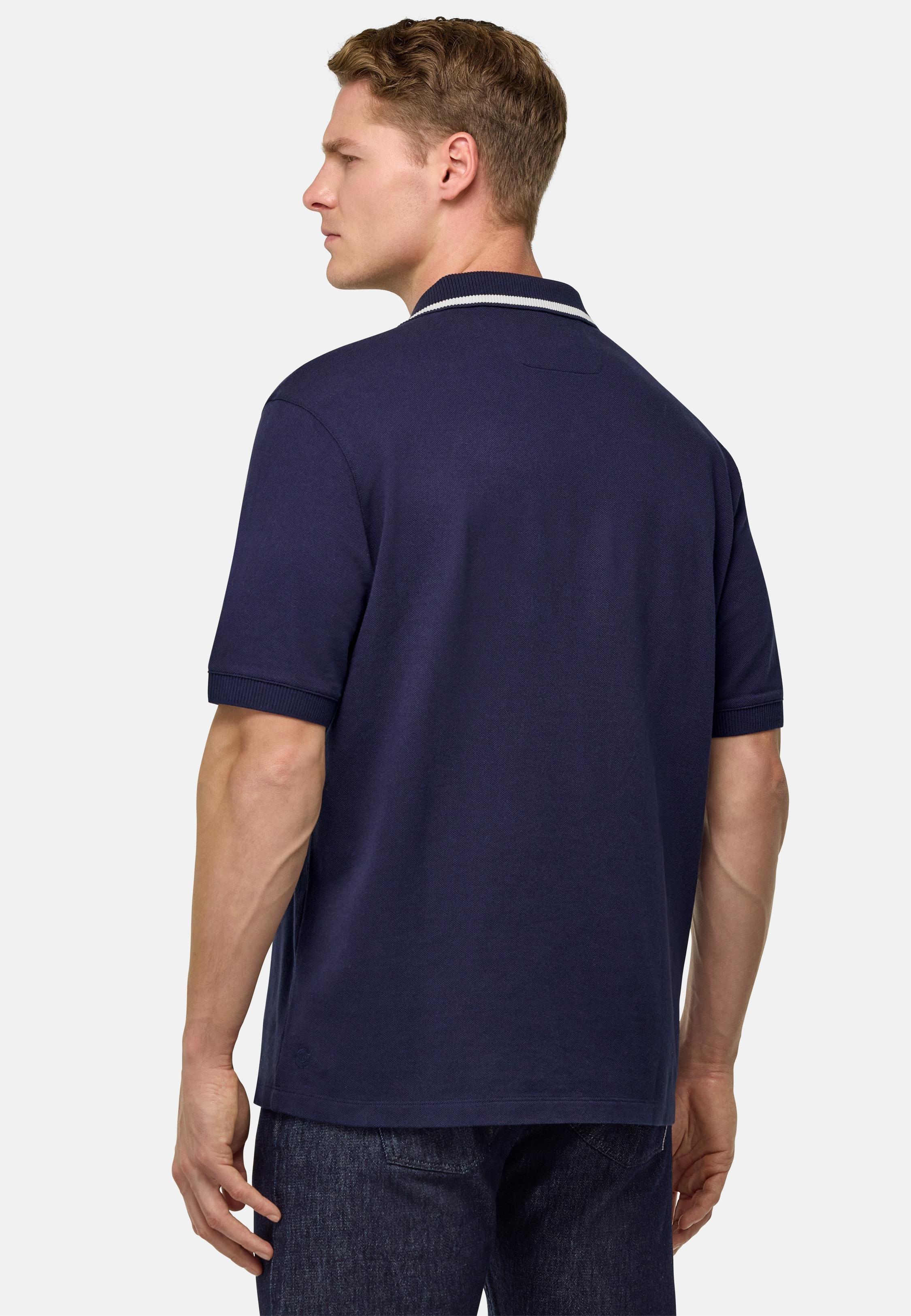Cotton Pique Polo Shirt Navy, Navy blue, large image number 3