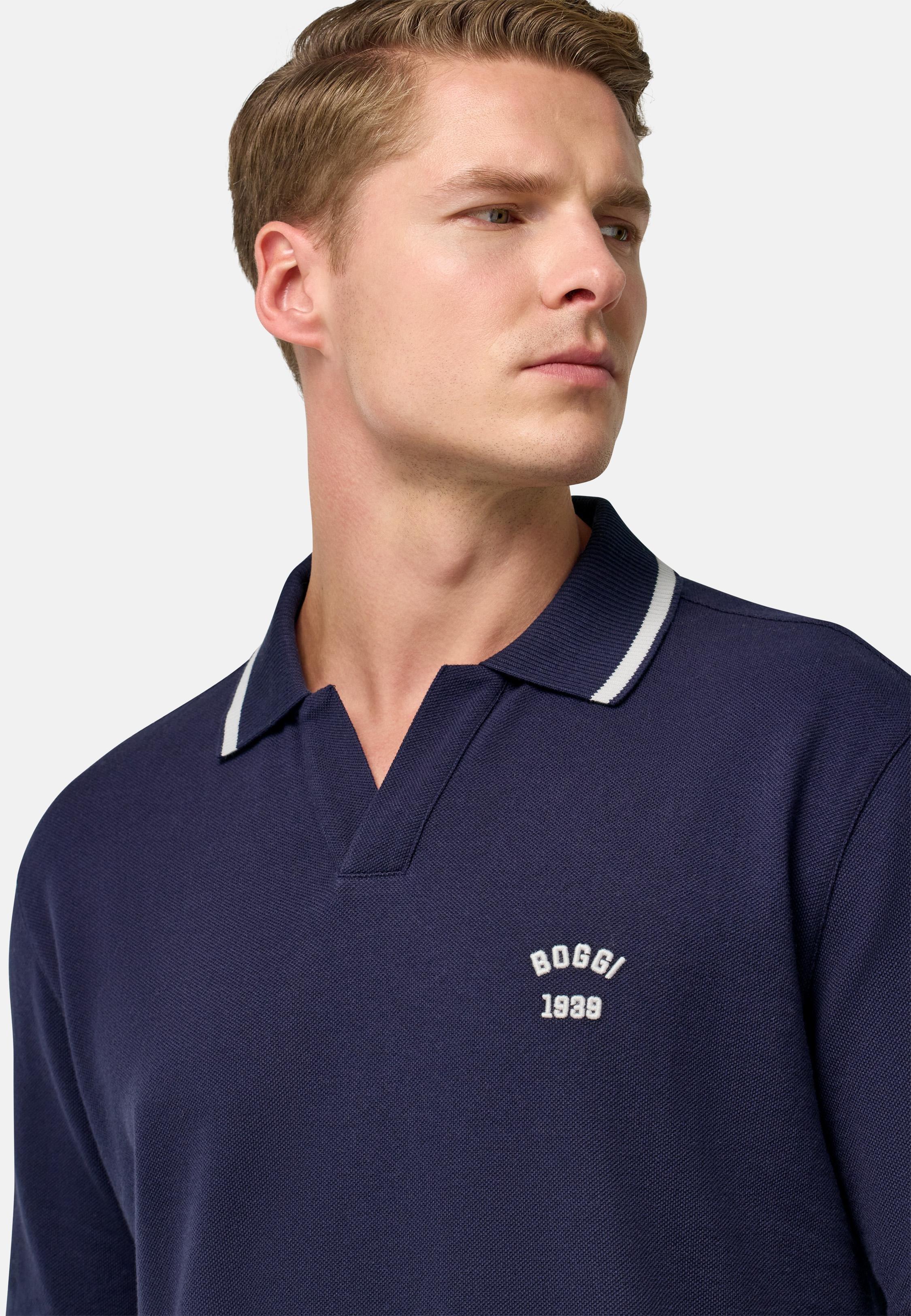 Cotton Pique Polo Shirt Navy, , large image number 5