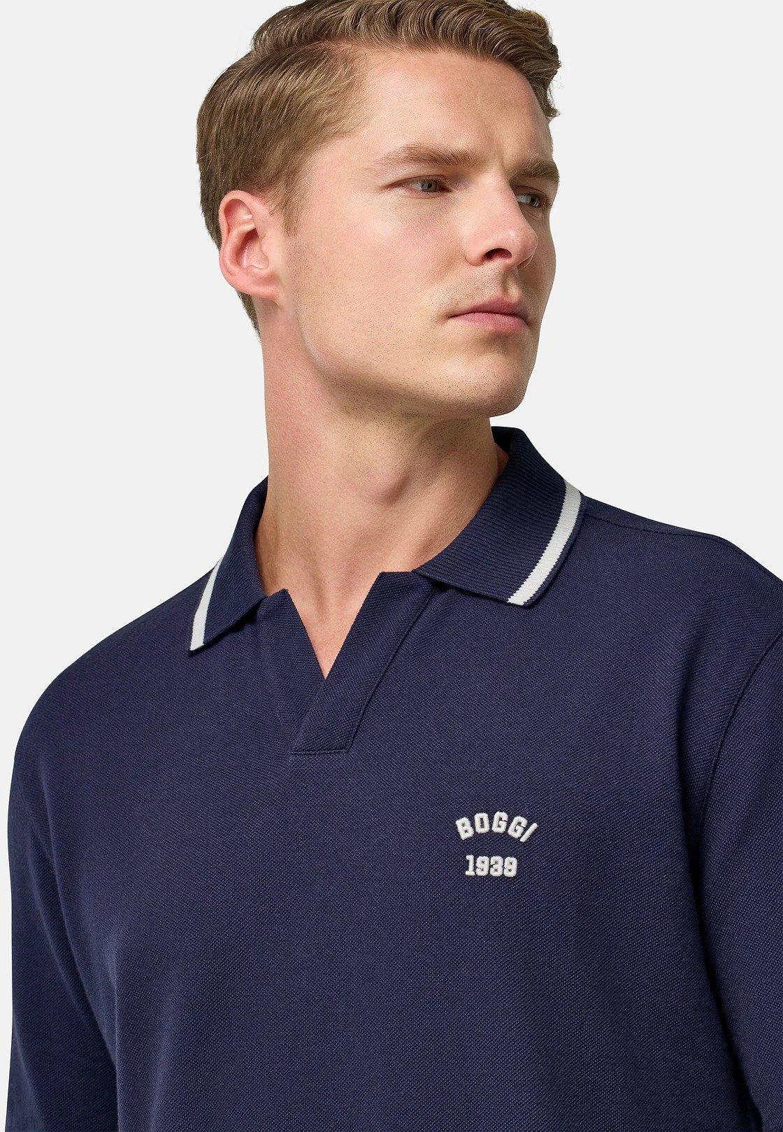 Cotton Pique Polo Shirt Navy, , large image number 6