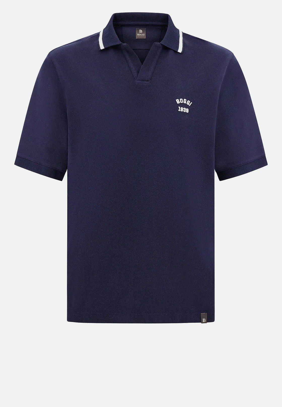 Cotton Pique Polo Shirt Navy, , large image number 7