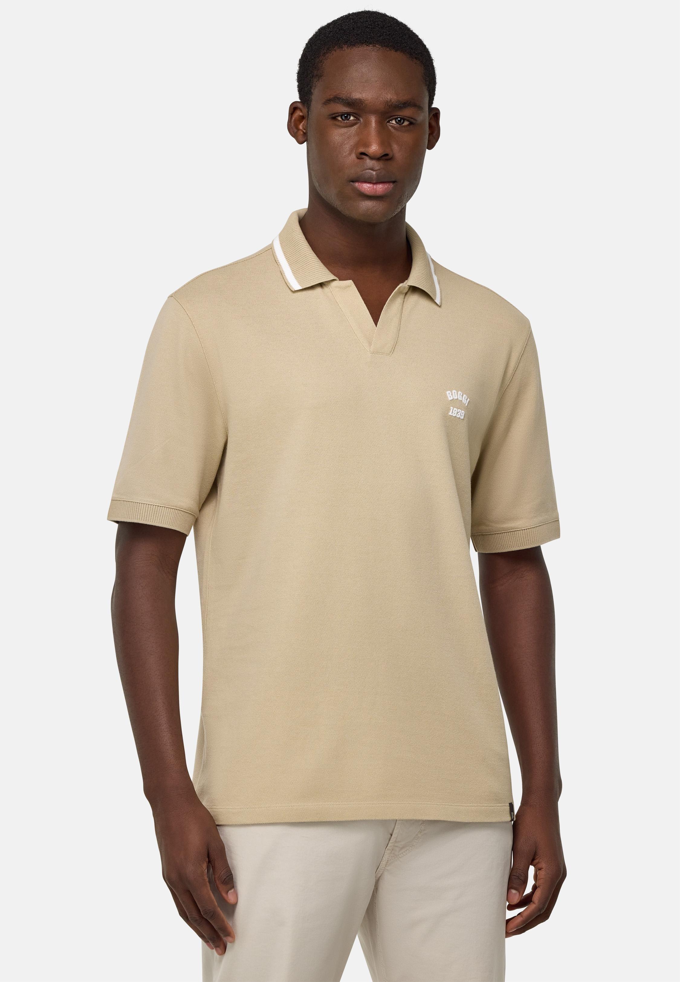 Cotton Pique Polo Shirt Beige, , large image number 1