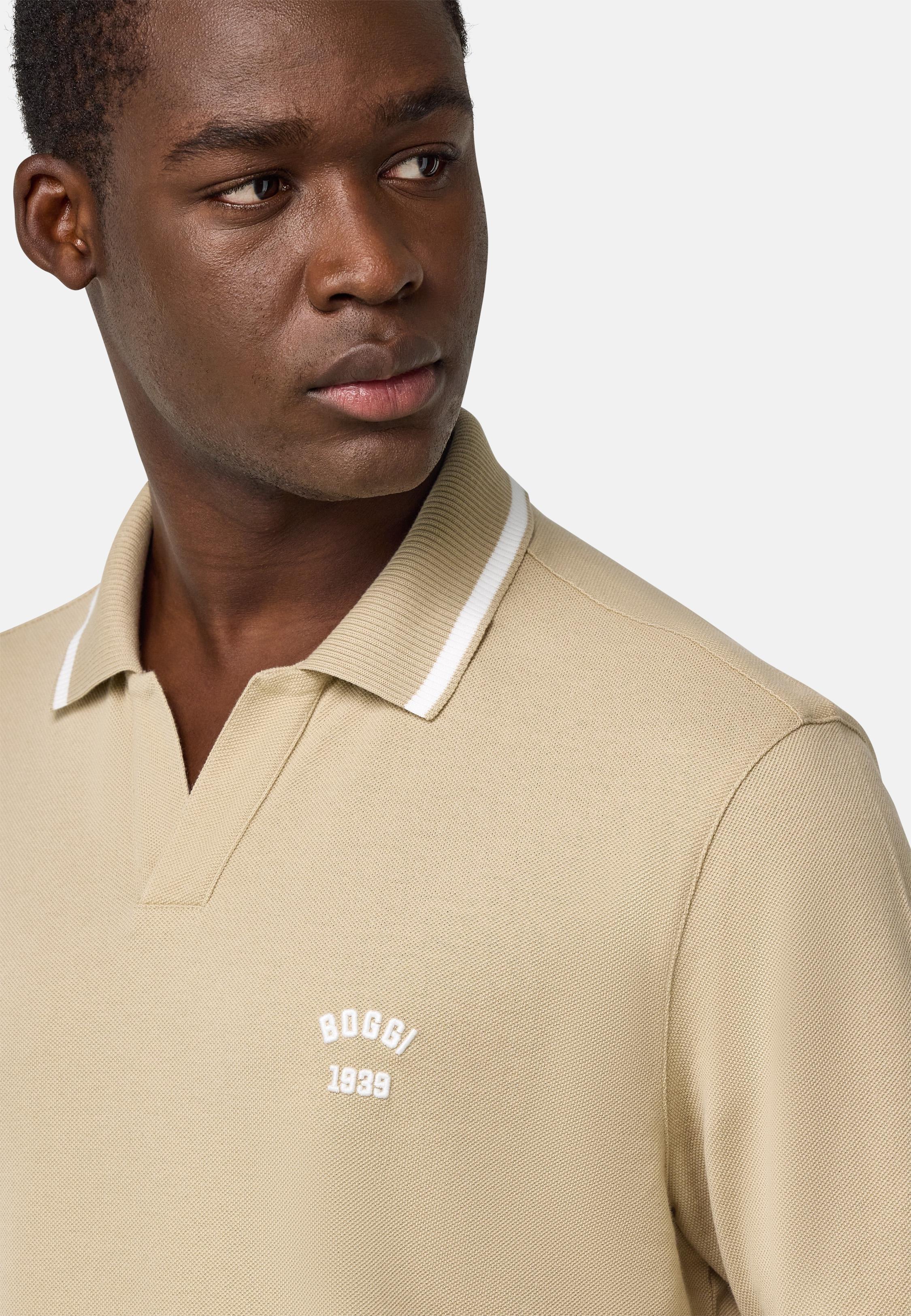 Cotton Pique Polo Shirt Beige, , large image number 5