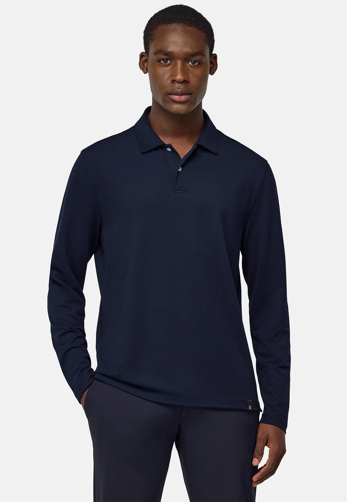 S. Cafe High-Performance Pique Polo Shirt Navy, , large image number 1