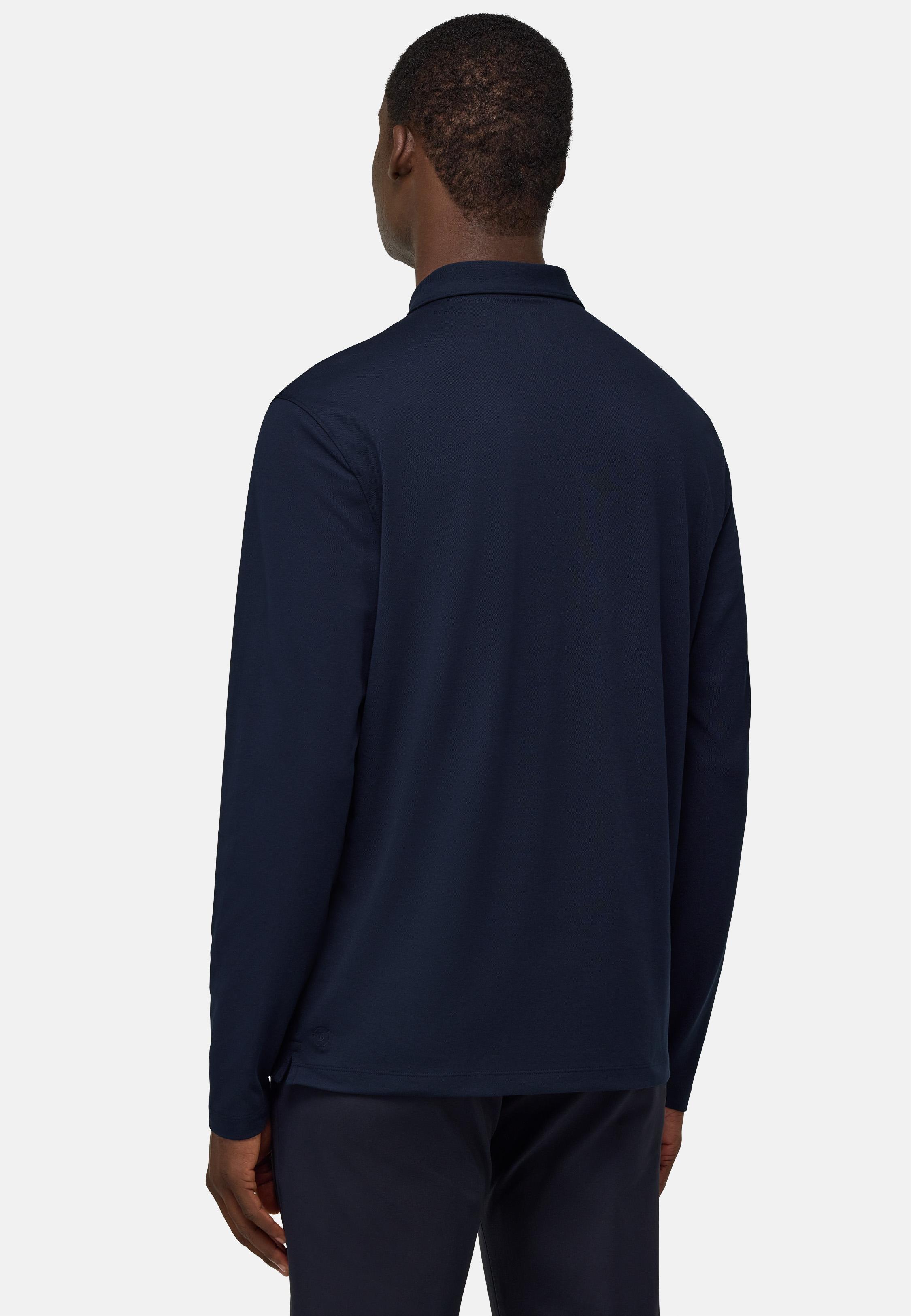 S. Cafe High-Performance Pique Polo Shirt Navy, , large image number 3
