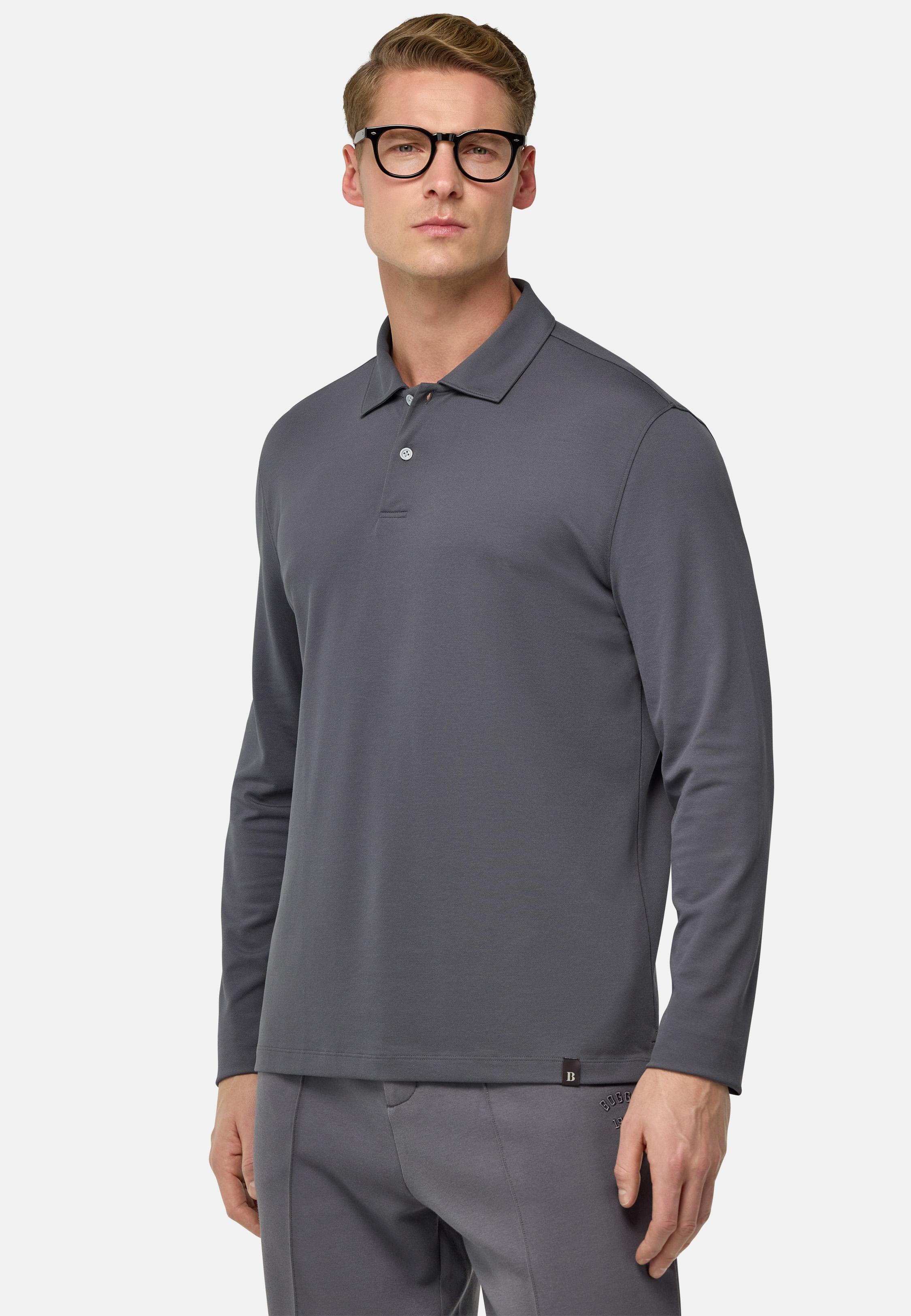 High-Performance Pique Polo Shirt Grey, Charcoal, medium