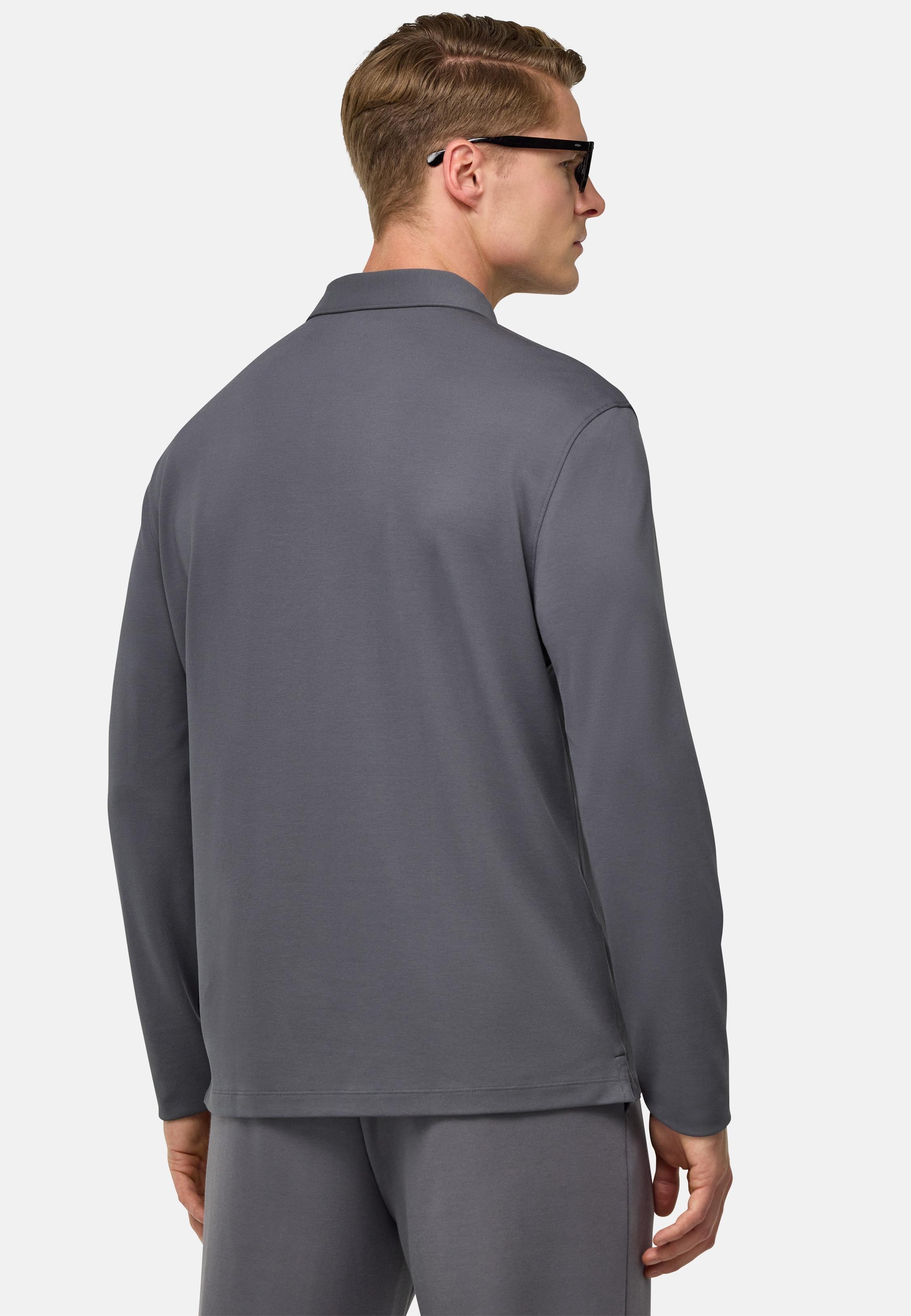 S. Cafe High-Performance Pique Polo Shirt Grey, , large image number 3