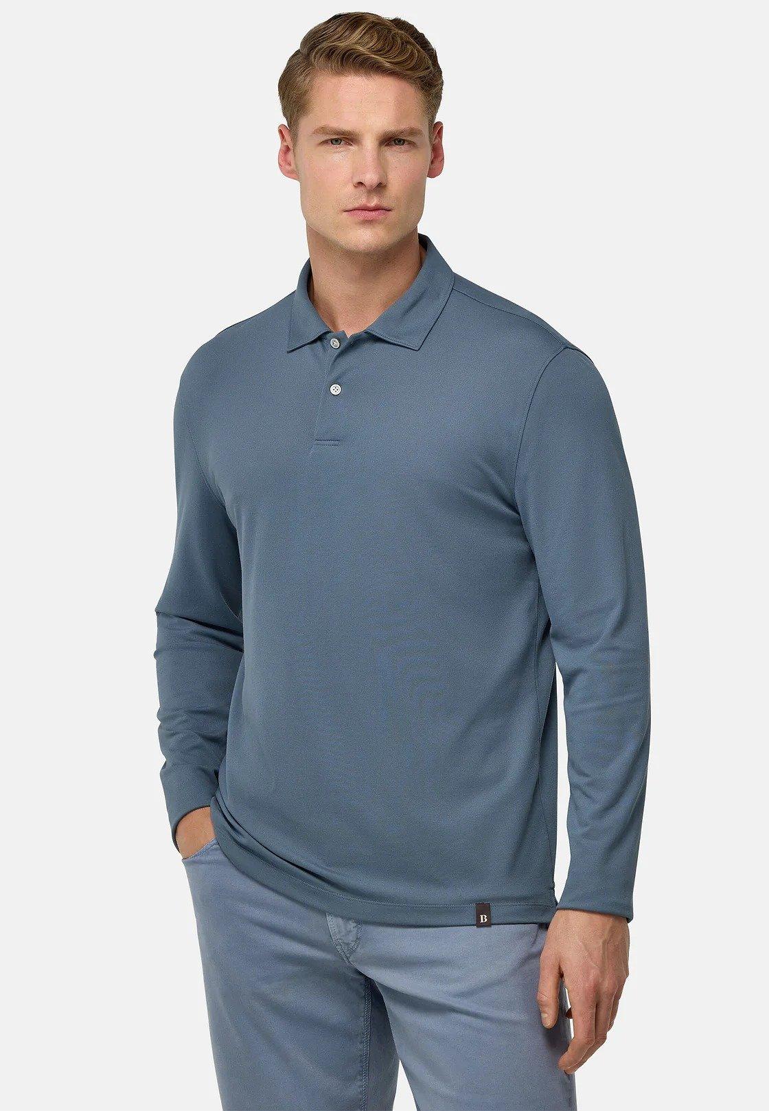 S. Cafe High-Performance Pique Polo Shirt Blue, , large image number 1