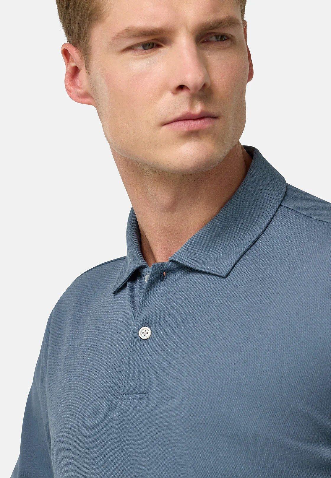 S. Cafe High-Performance Pique Polo Shirt Blue, , large image number 3