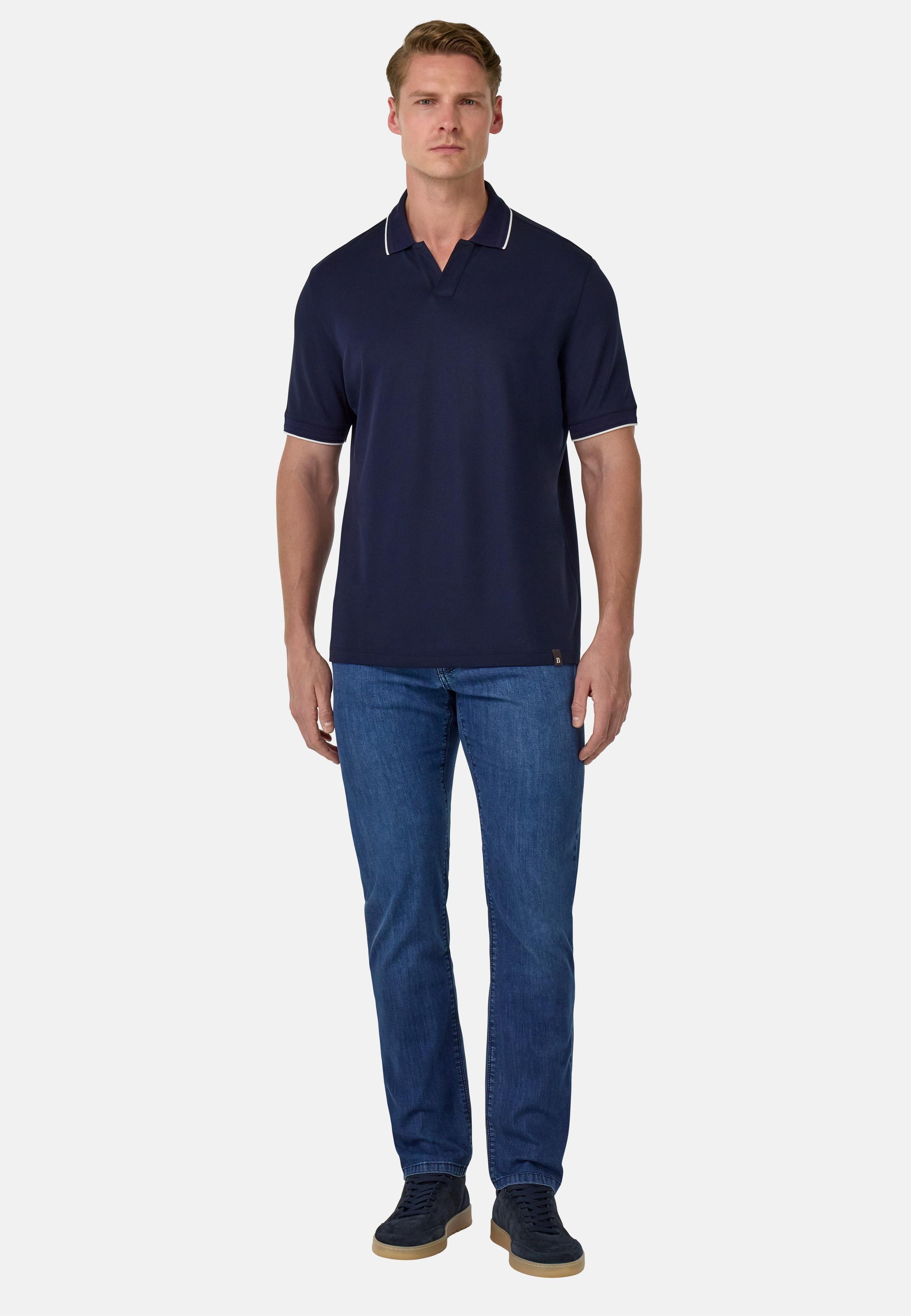 S.Cafe High-Performance Pique Polo Shirt Navy, , large image number 3