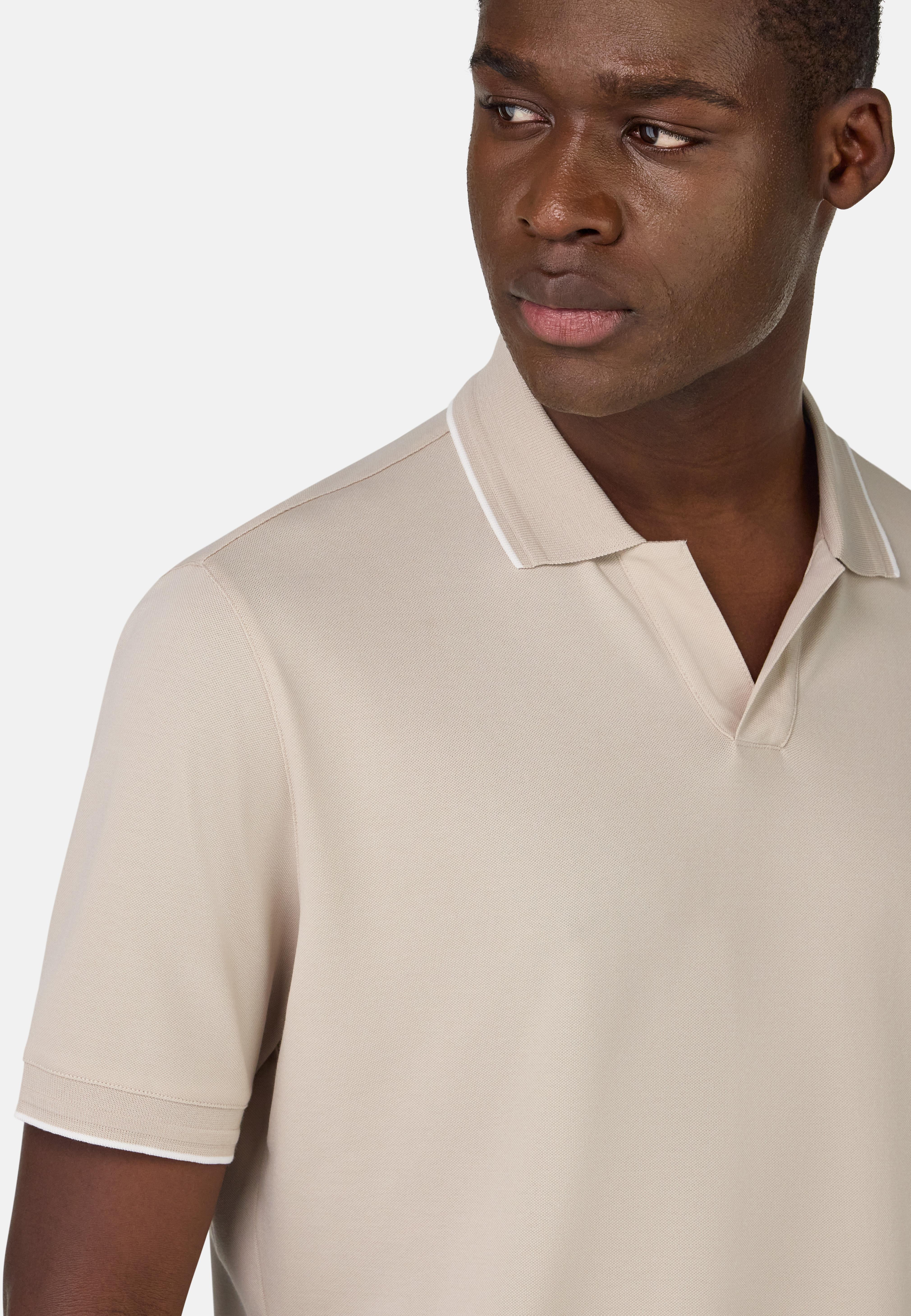 S.Cafe High-Performance Pique Polo Shirt Beige, , large image number 2