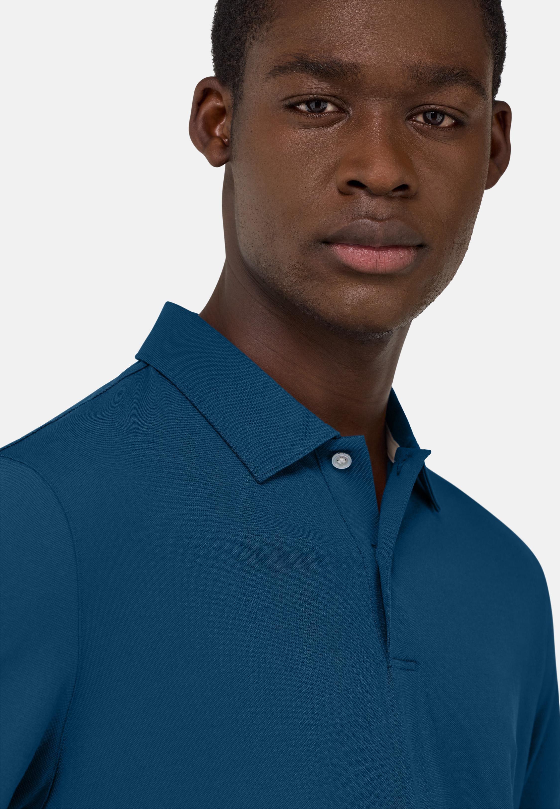 S. Cafe High-Performance Pique Polo Shirt Blue, , large image number 5