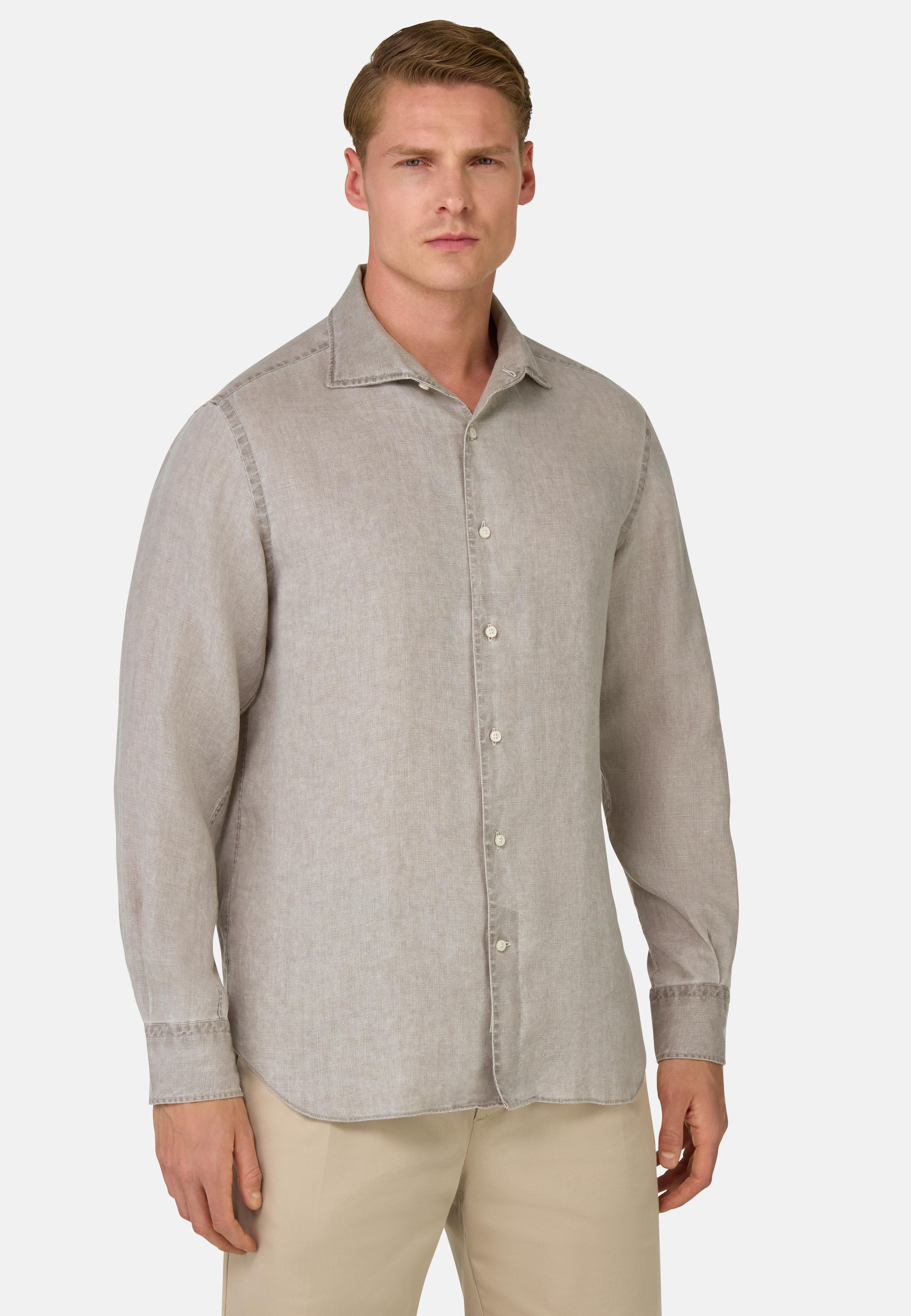 Regular Fit Linen Shirt Brown, , medium