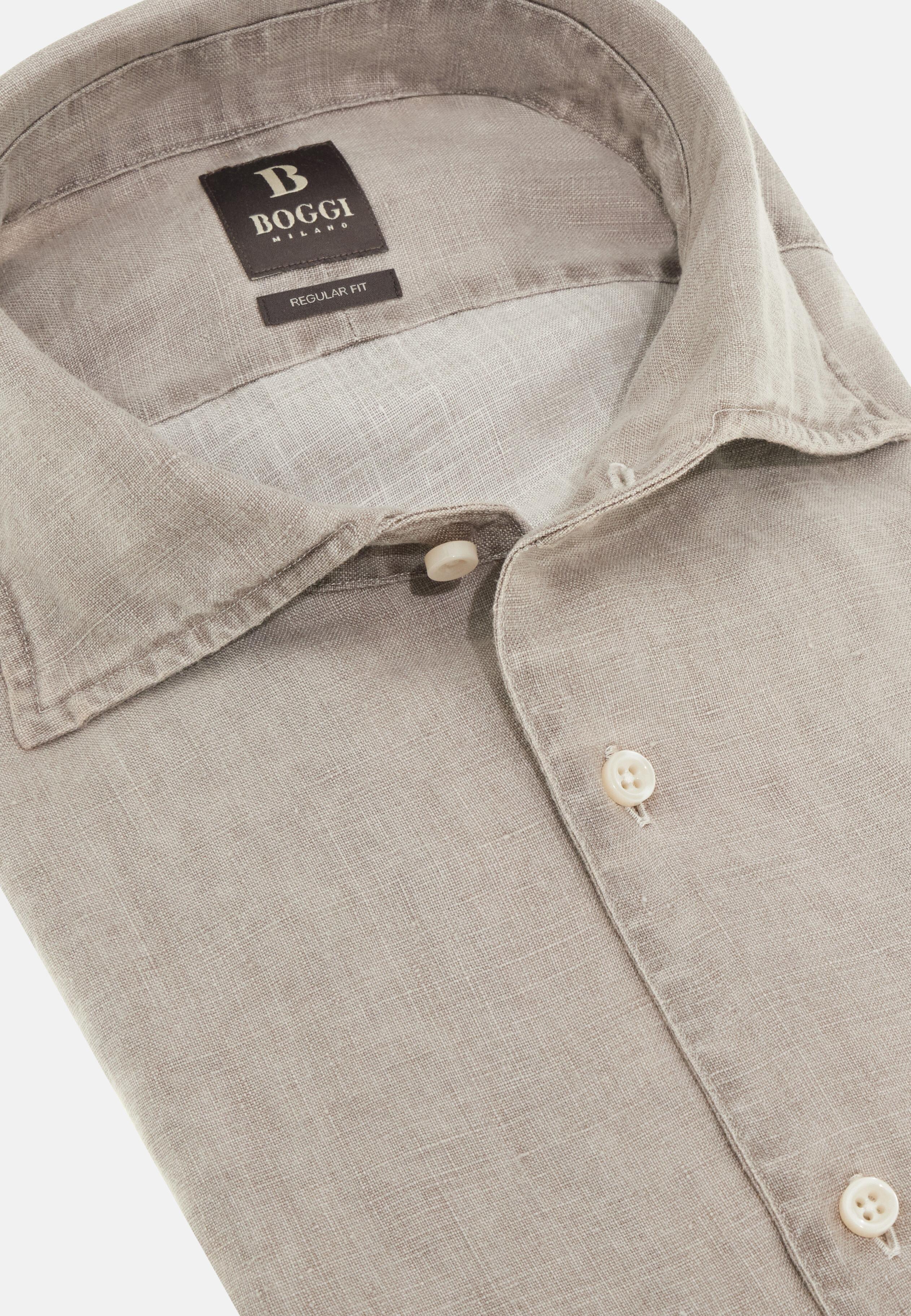 Regular Fit Linen Shirt Brown, Taupe, large image number 7