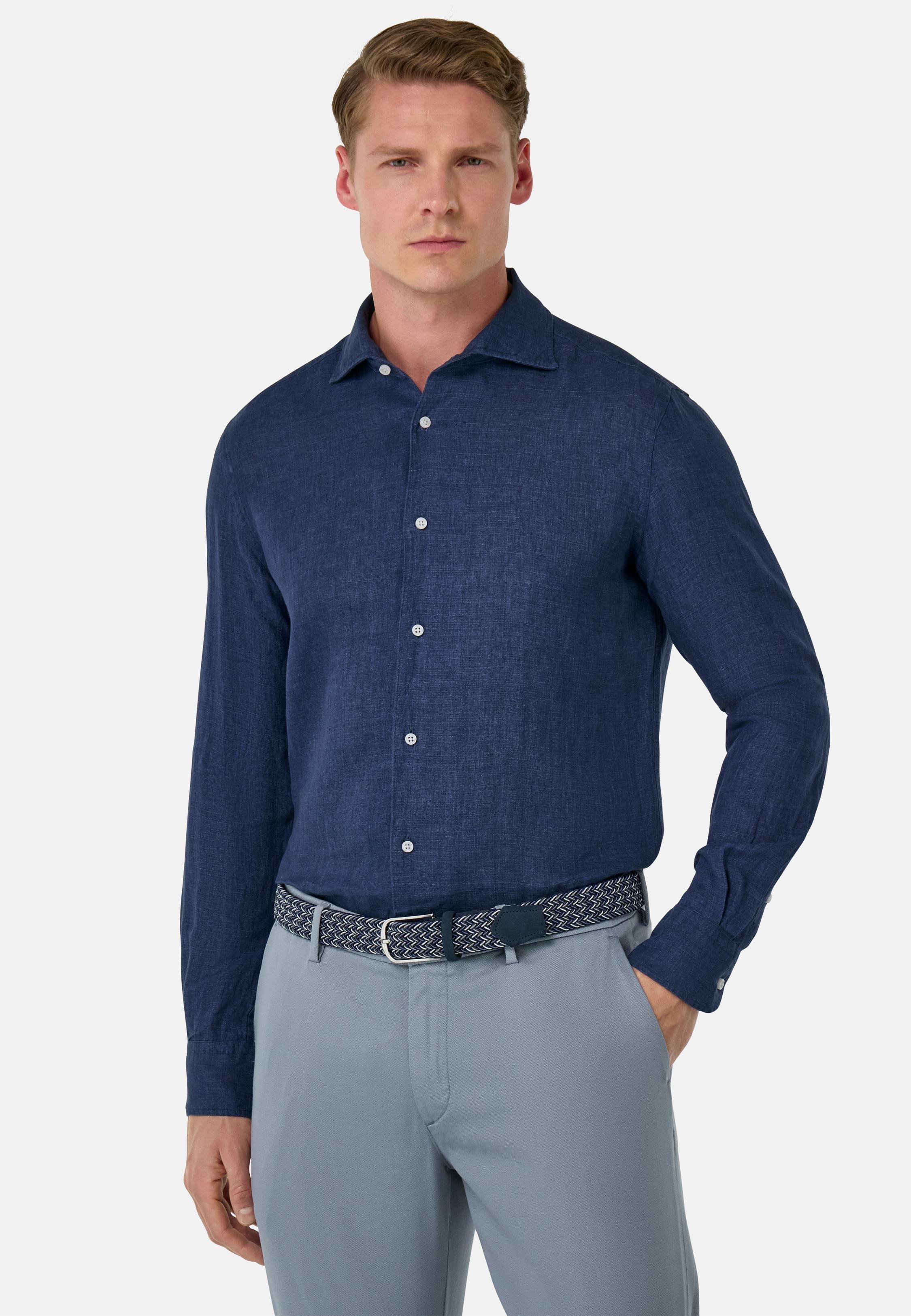 Regular Fit Linen Shirt Navy, , large image number 0