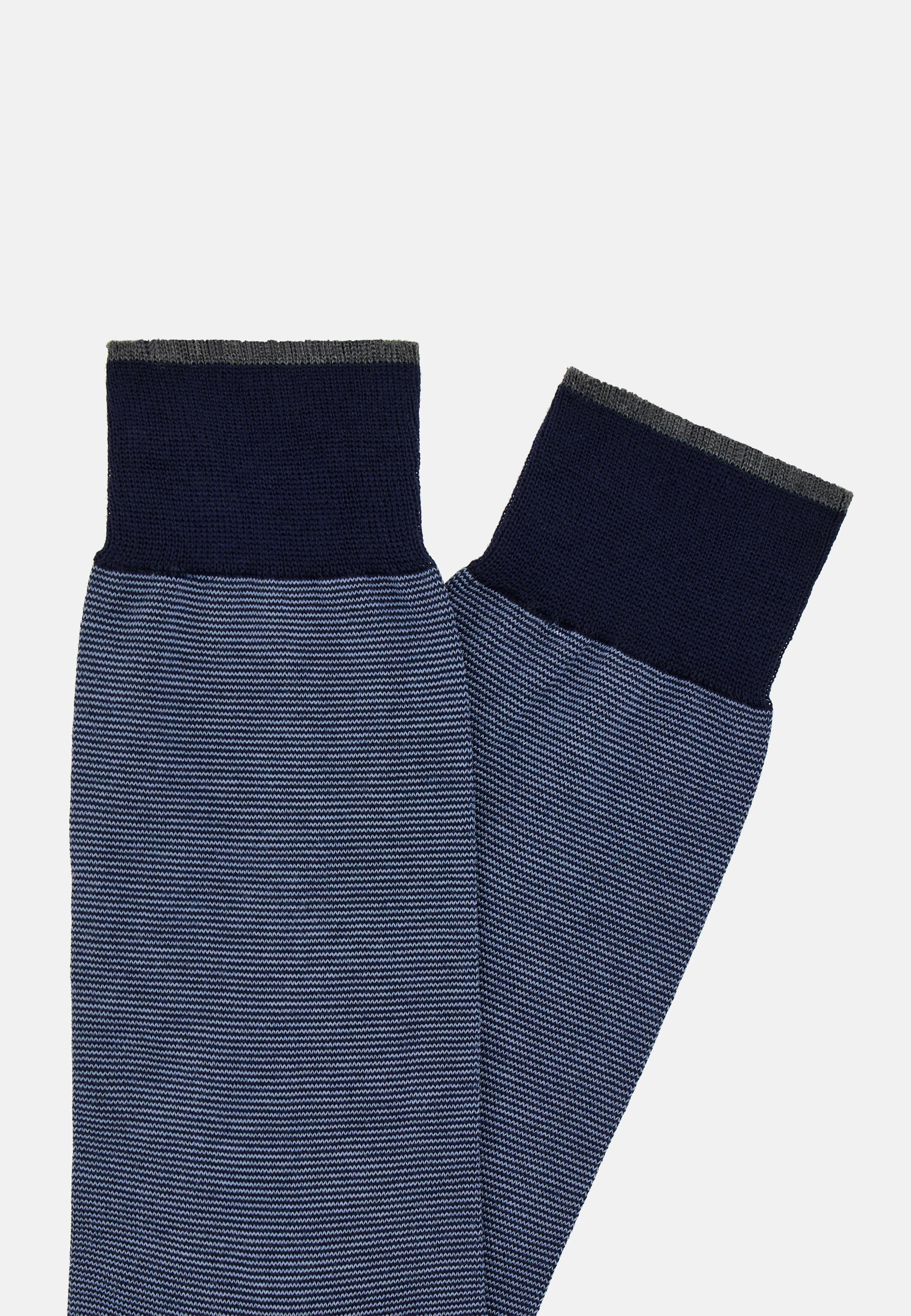 Blue Striped Cotton Socks, Navy blue, large image number 0