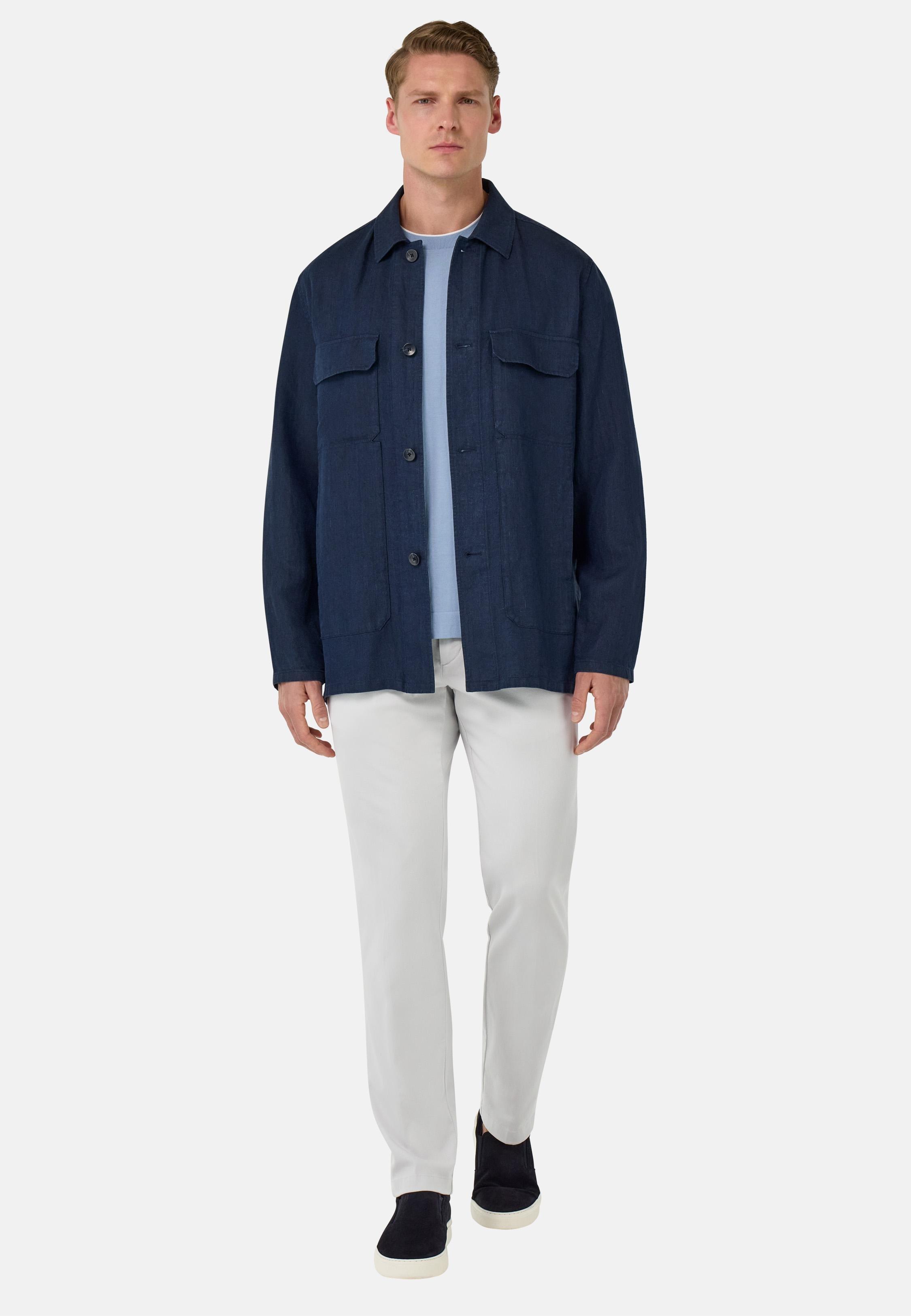 Shirt Jacket in Bond Linen, Navy Blue, Navy blue, large image number 6