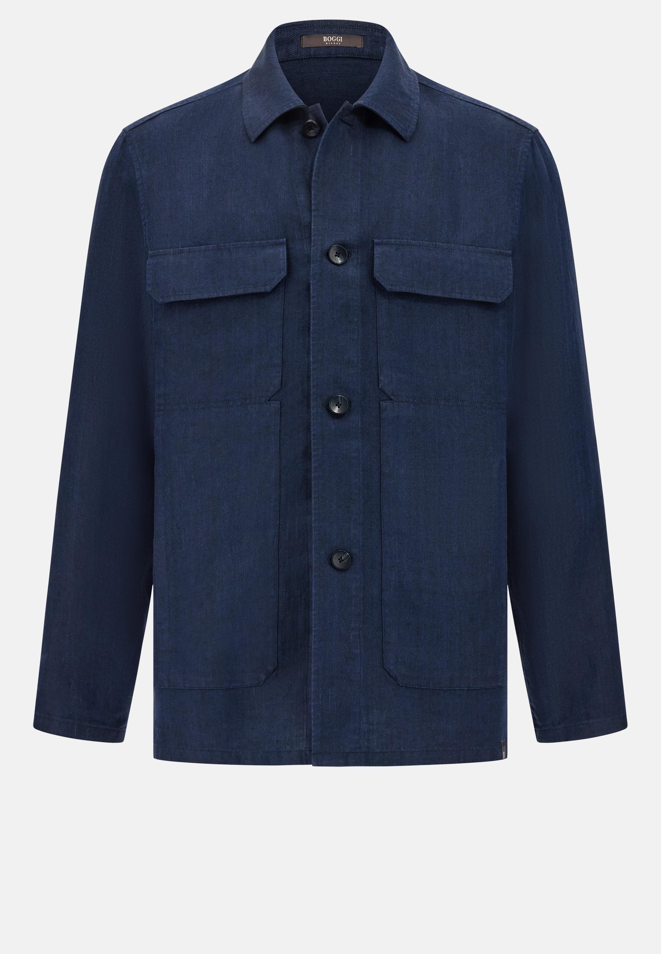 Shirt Jacket in Bond Linen, Navy Blue, Navy blue, large image number 8