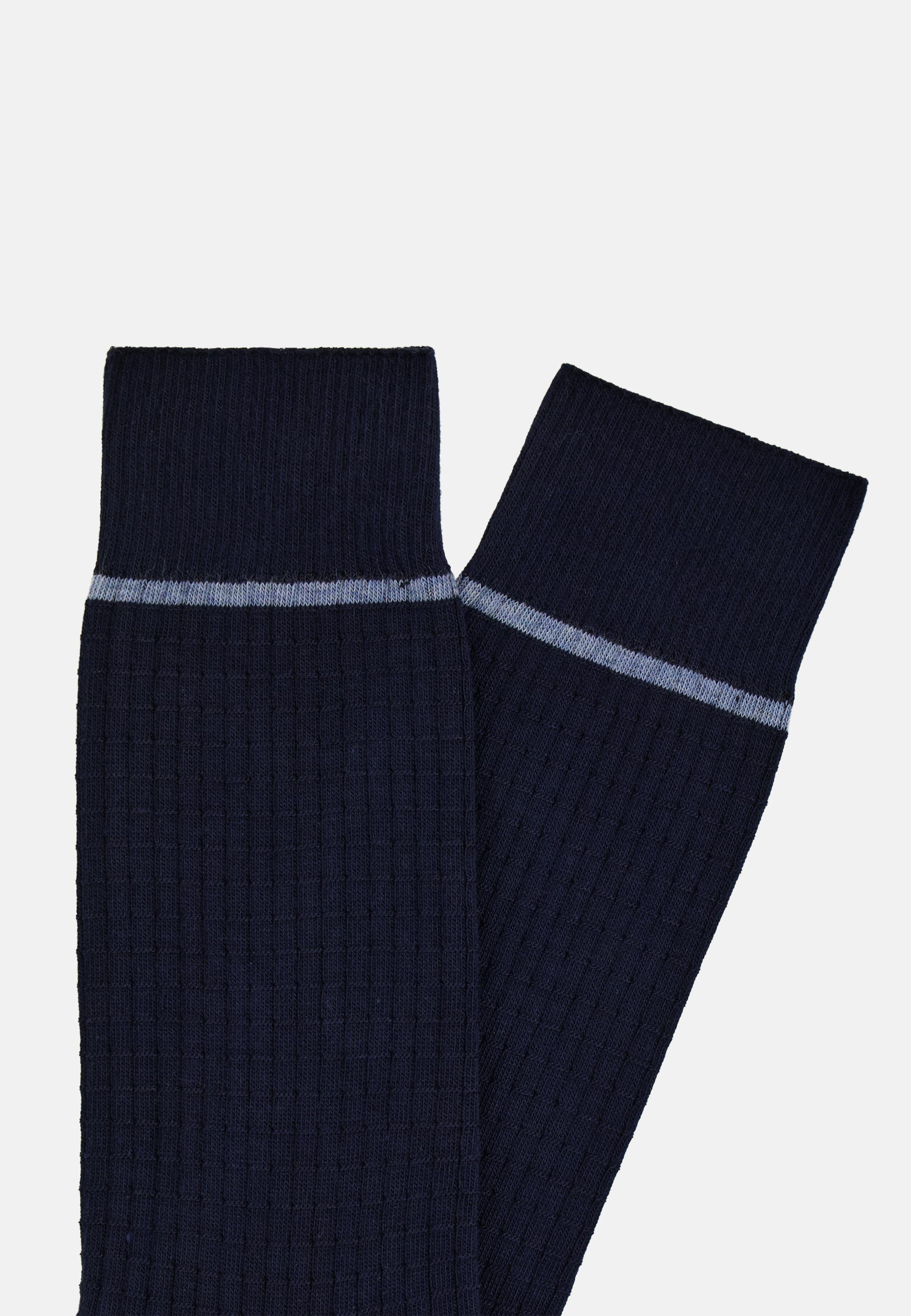 Navy Cotton Blend Jacquard Socks, Navy blue, large image number 1