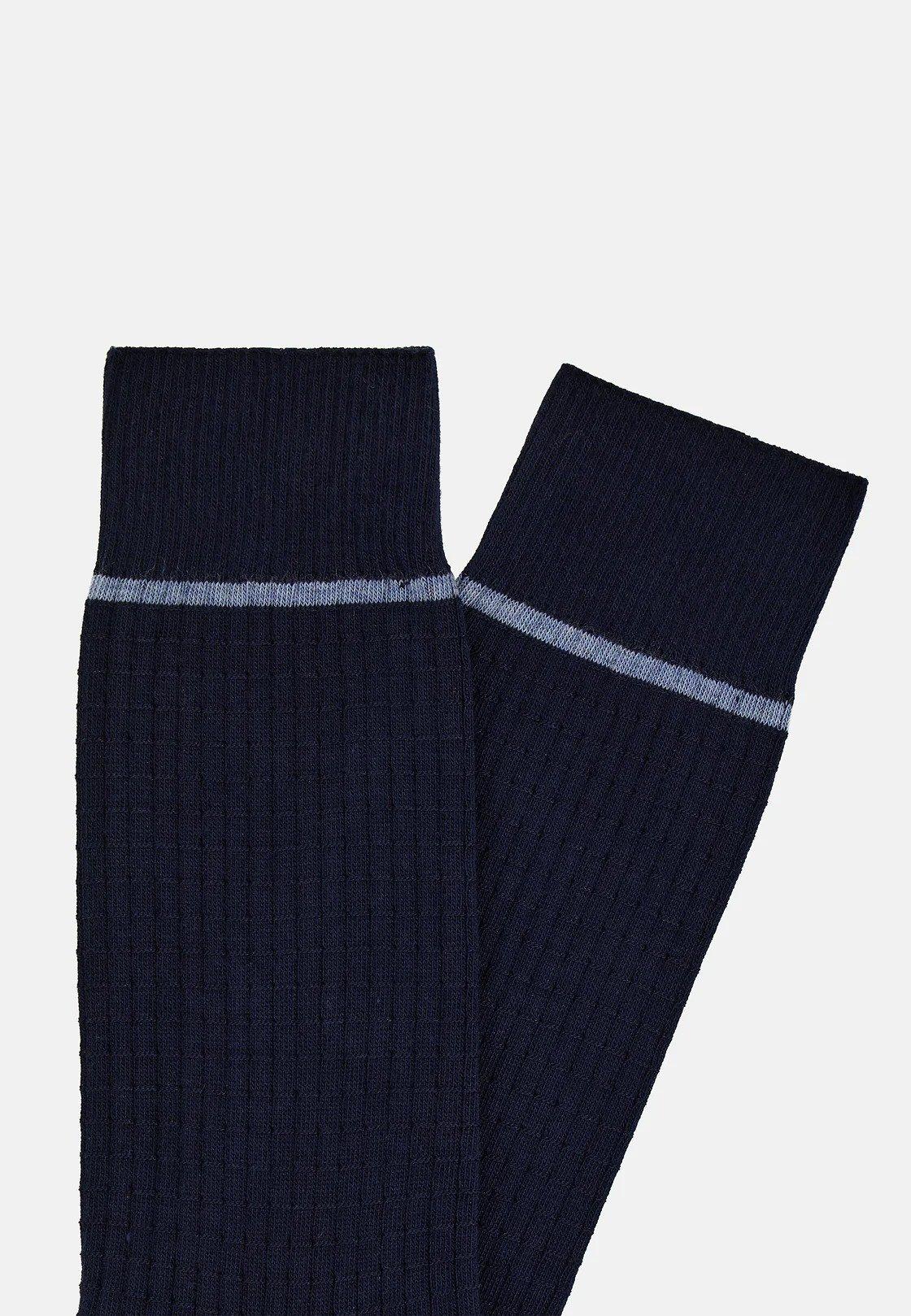 Navy Cotton Blend Jacquard Socks, Navy blue, large image number 2