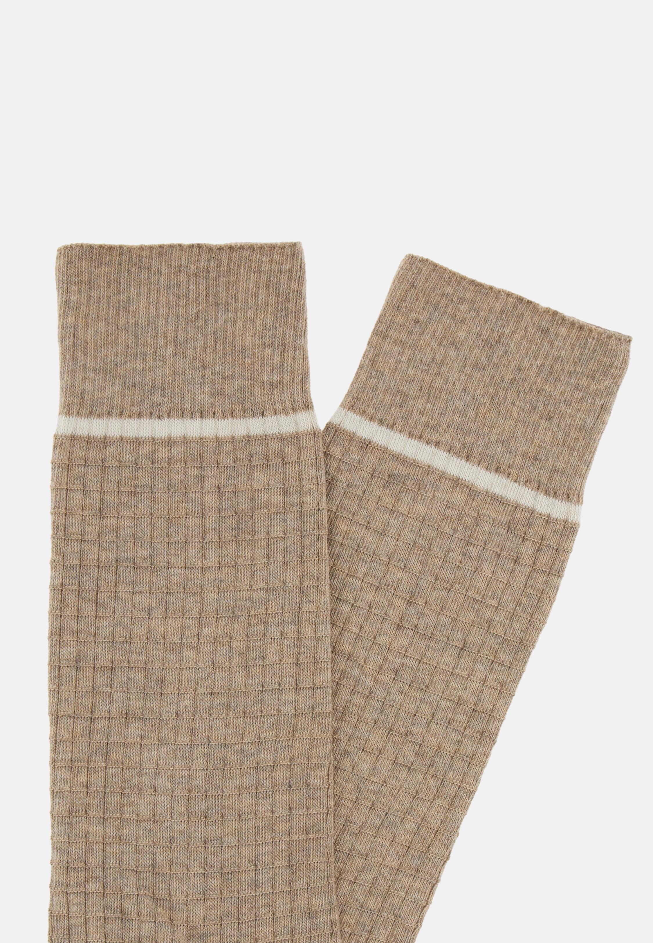 Beige Cotton Blend Jacquard Socks, Beige, large image number 1