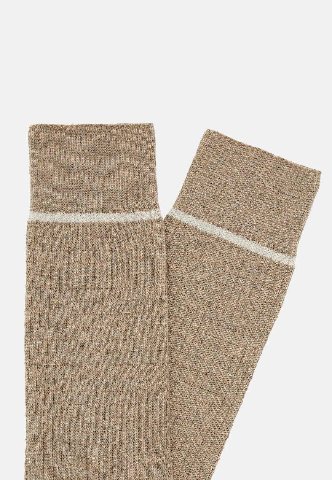 Beige Cotton Blend Jacquard Socks, Beige, large image number 2