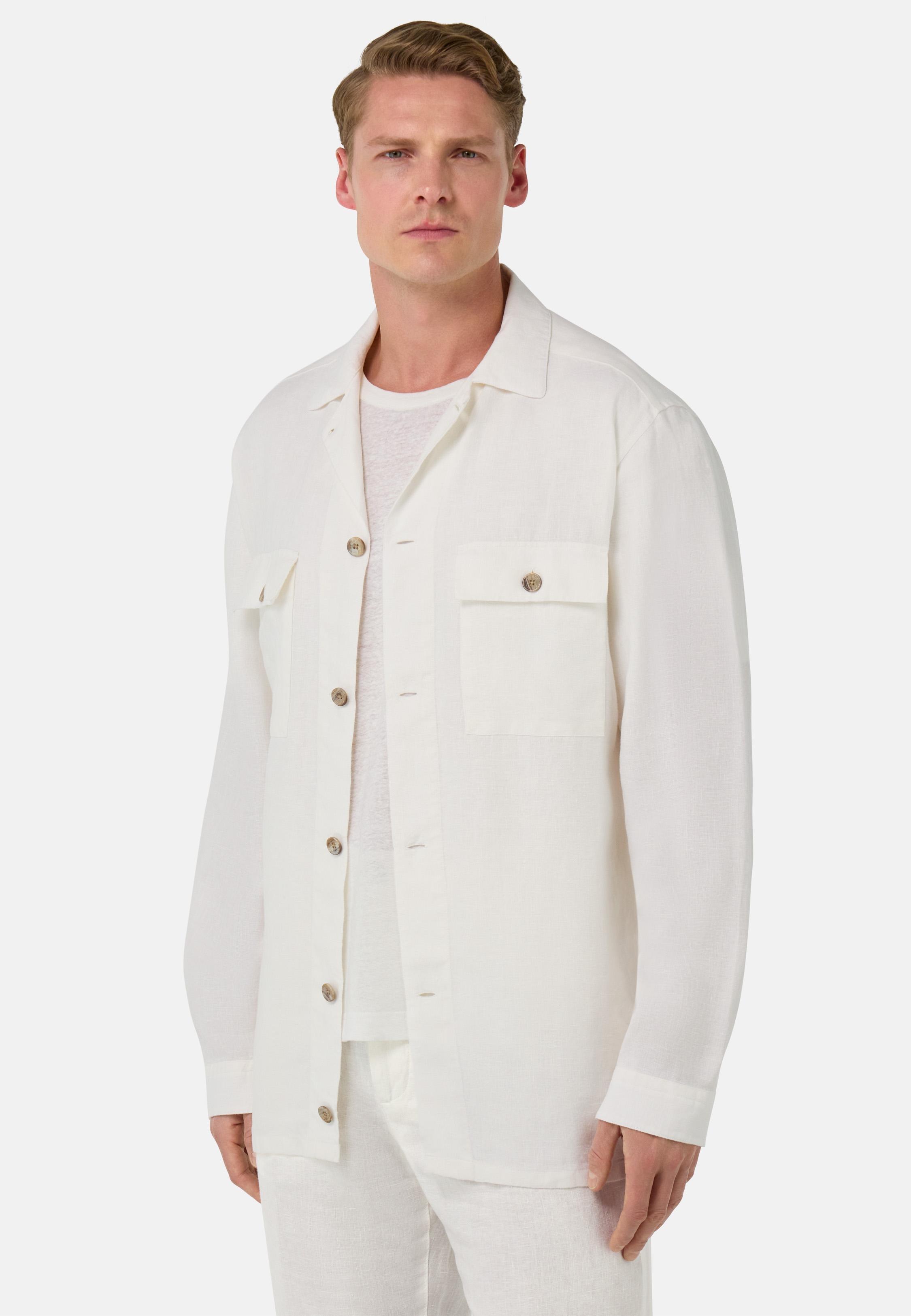 Linen Camp Overshirt White, White, medium