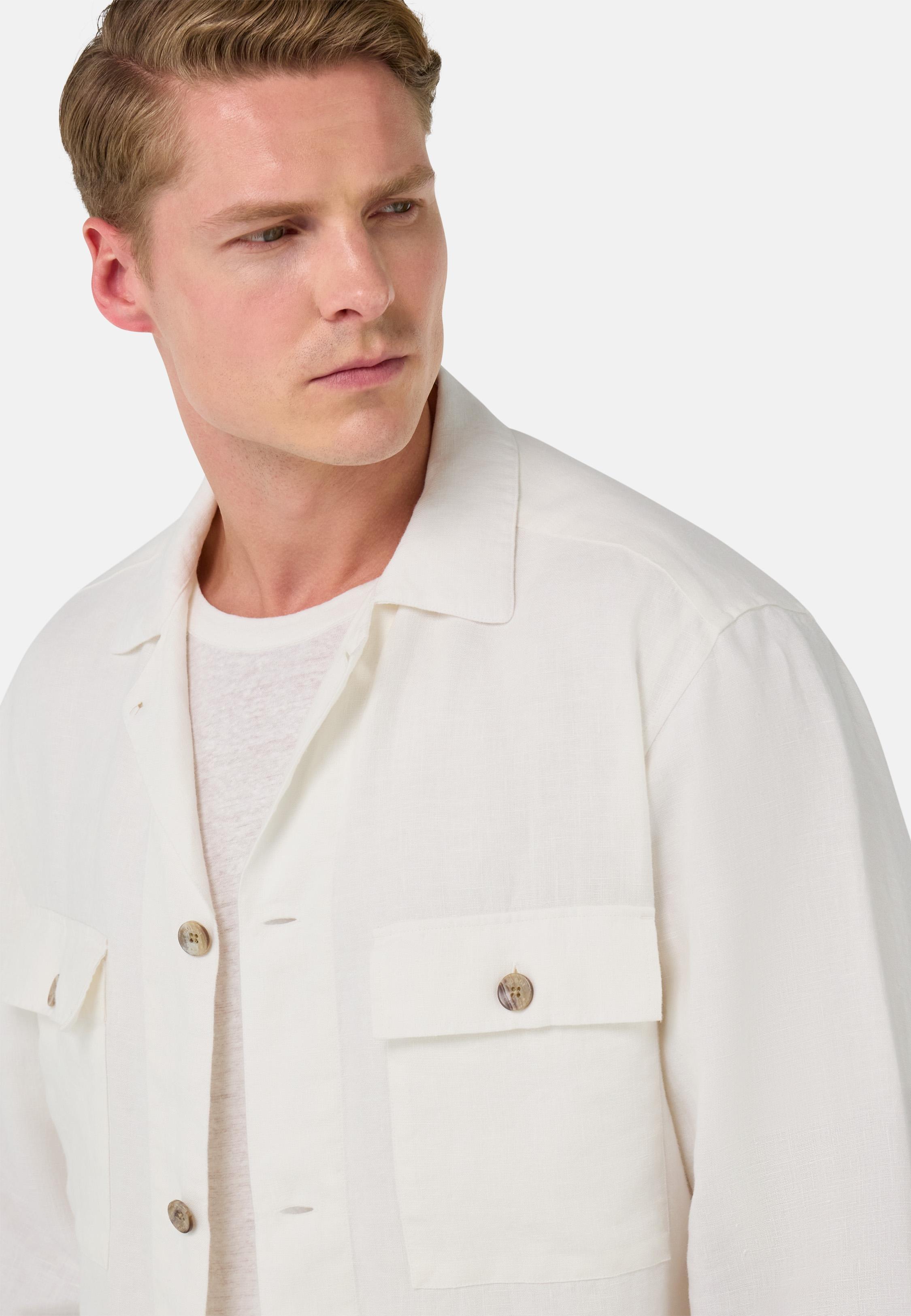 Linen Camp Overshirt White, White, medium