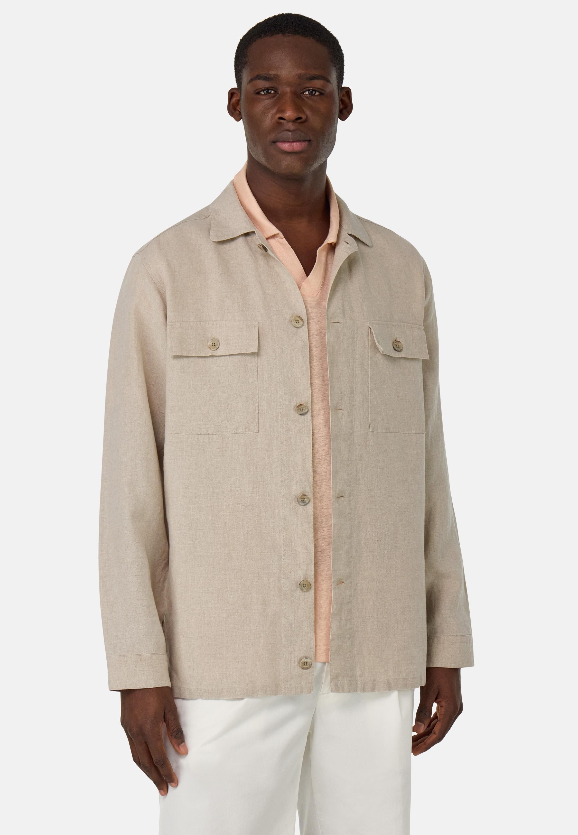 Linen Camp Overshirt Beige, , medium