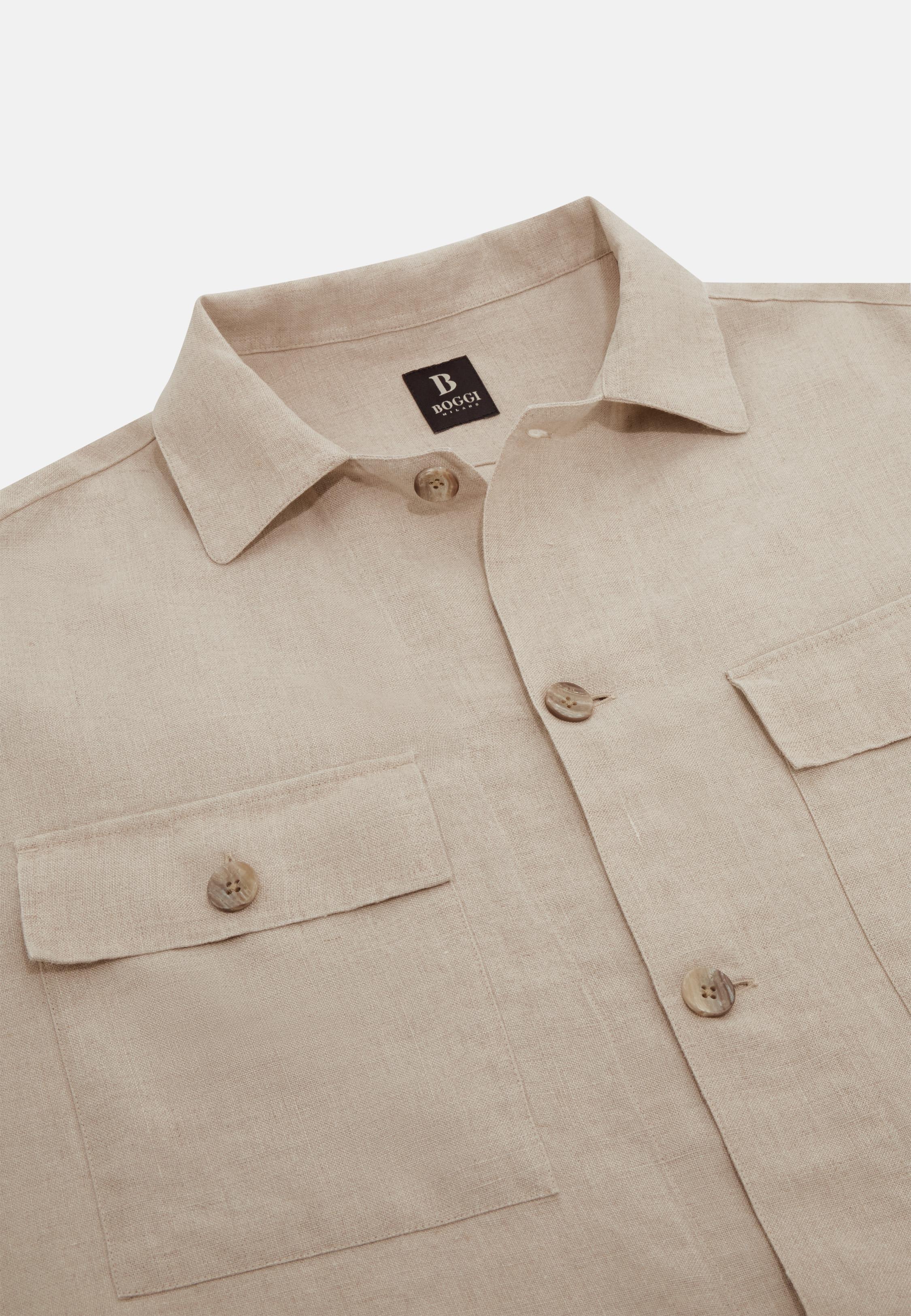 Linen Camp Overshirt Beige, , large image number 3