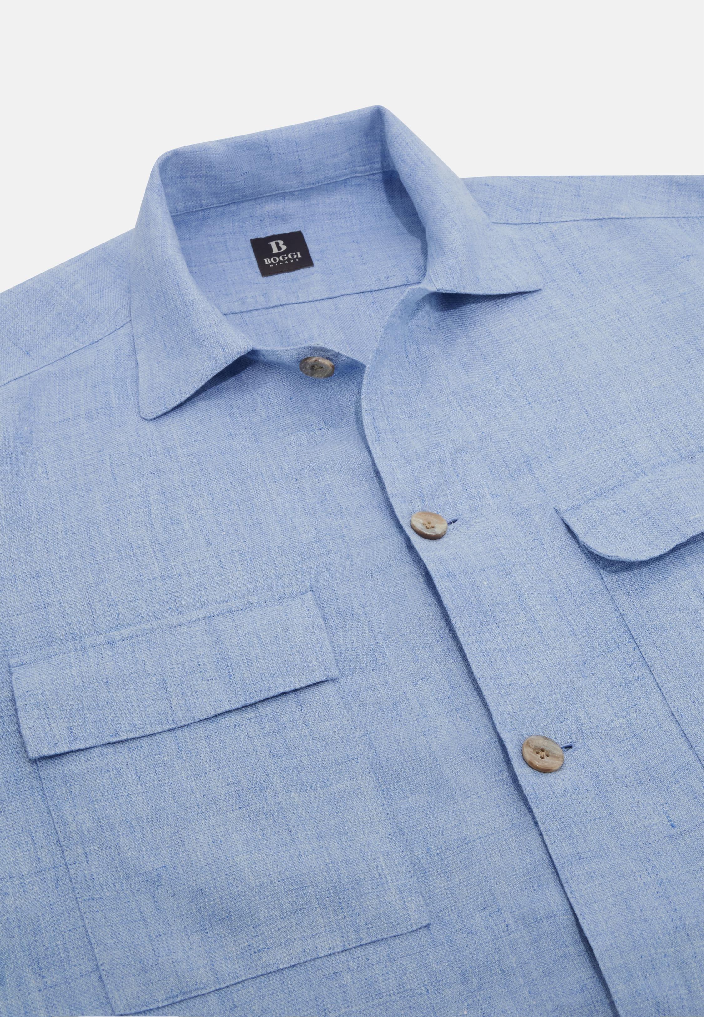 Linen Camp Overshirt Blue, , large image number 4