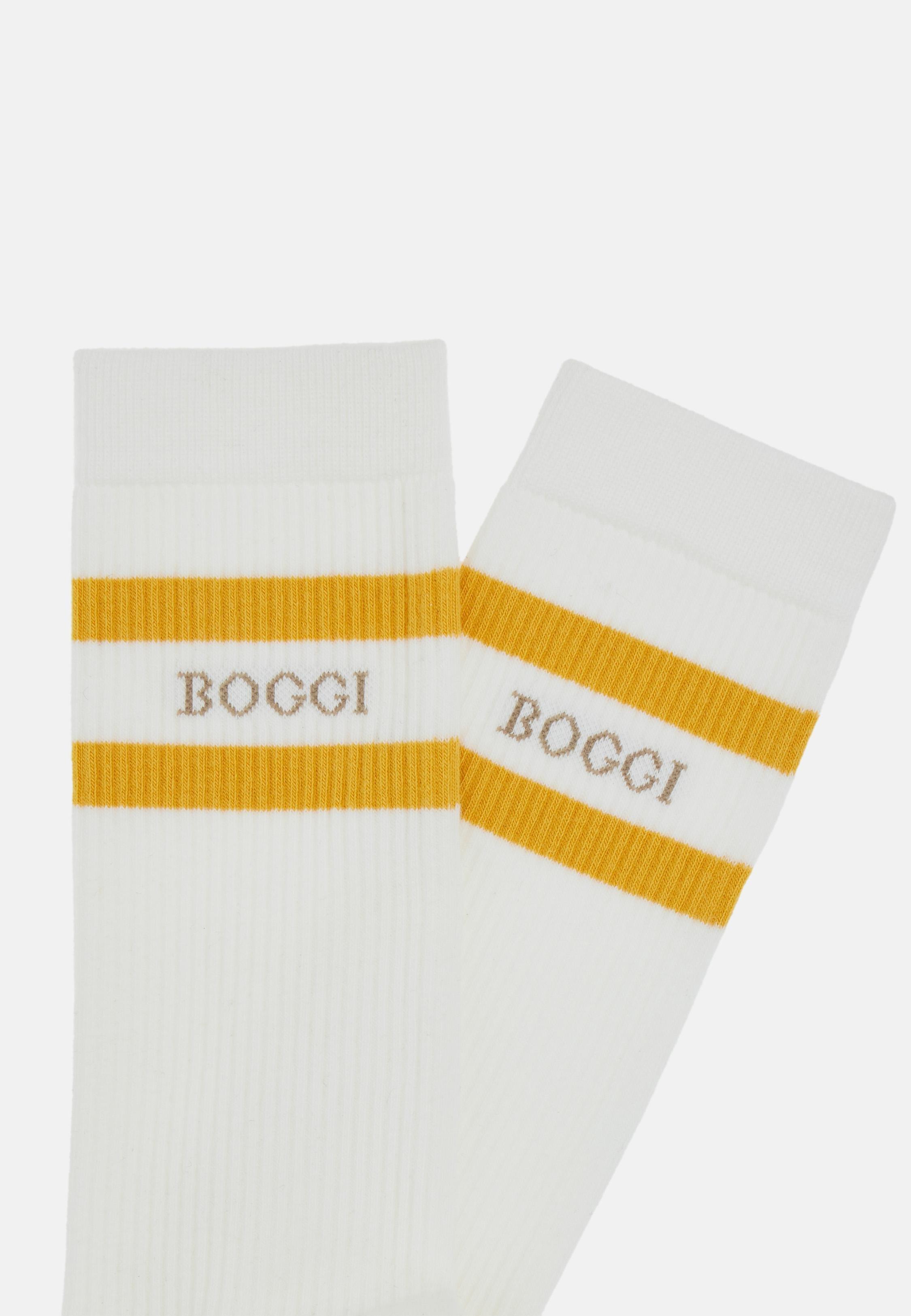 Cotton Blend Striped Logo Socks White, White, medium