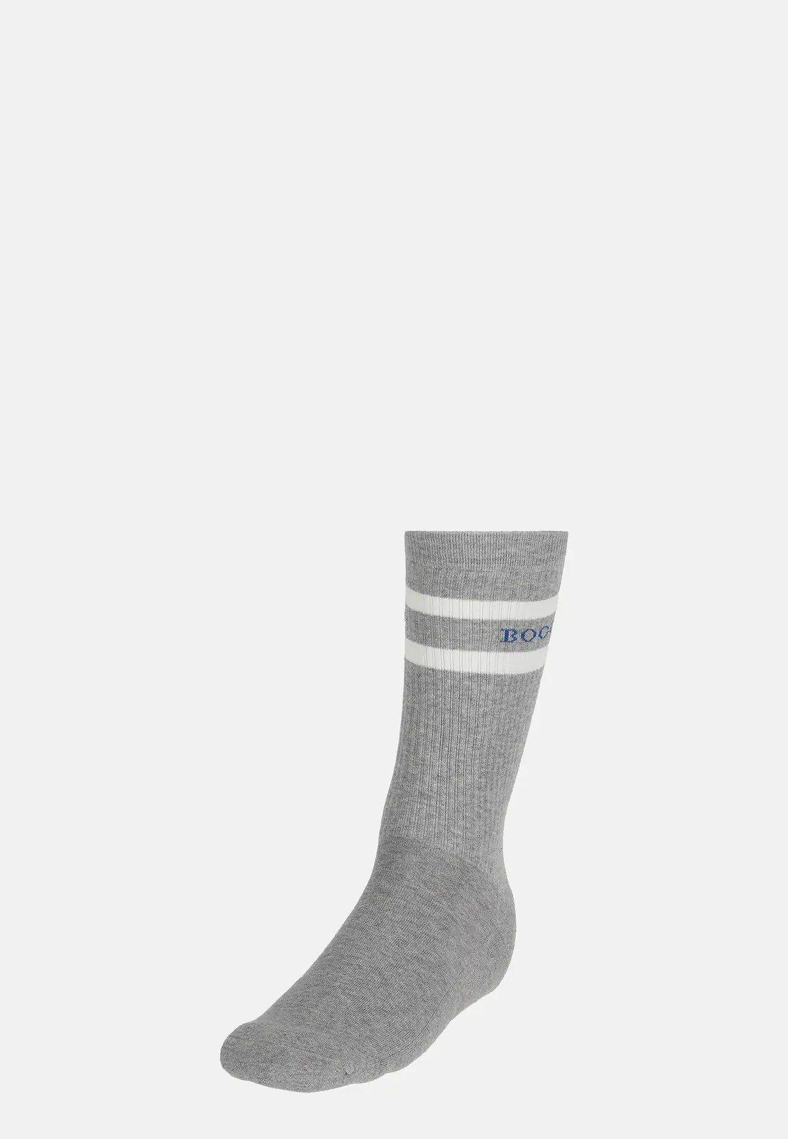 Grey Cotton Blend Striped Logo Socks, 3901_GREY, large image number 0