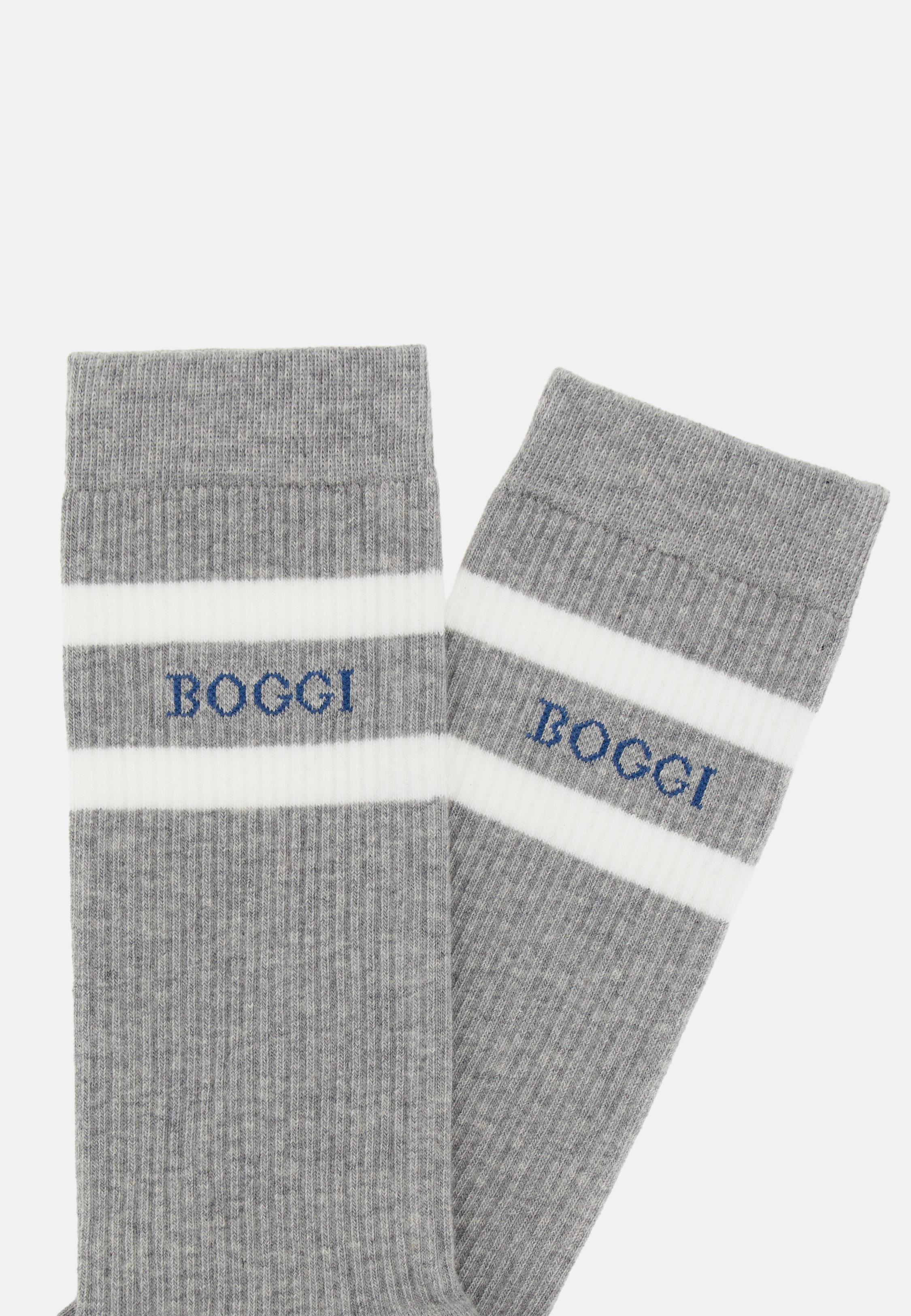 Grey Cotton Blend Striped Logo Socks, 3901_GREY, large image number 1