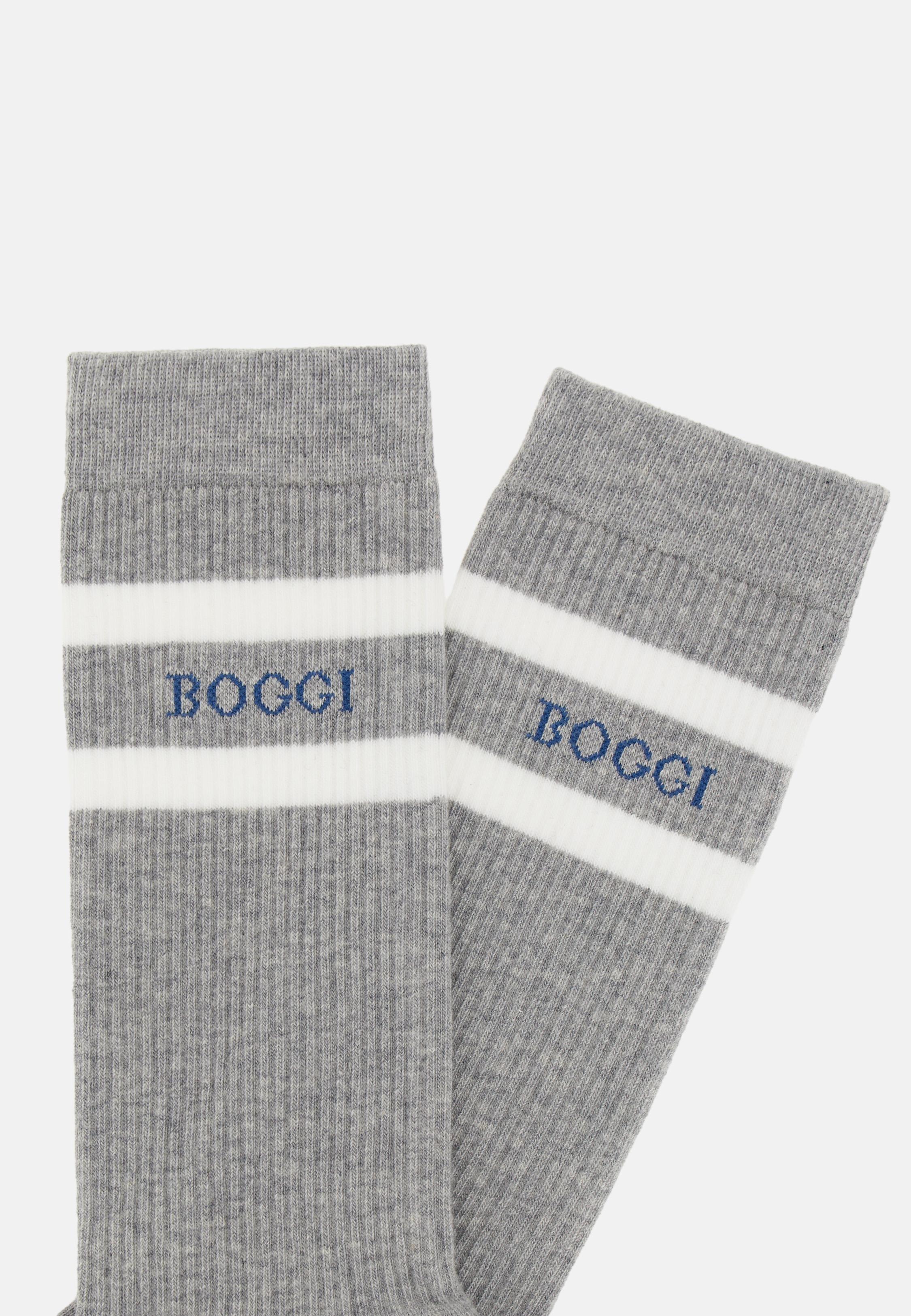 Cotton Blend Striped Logo Socks Grey, Grey, medium