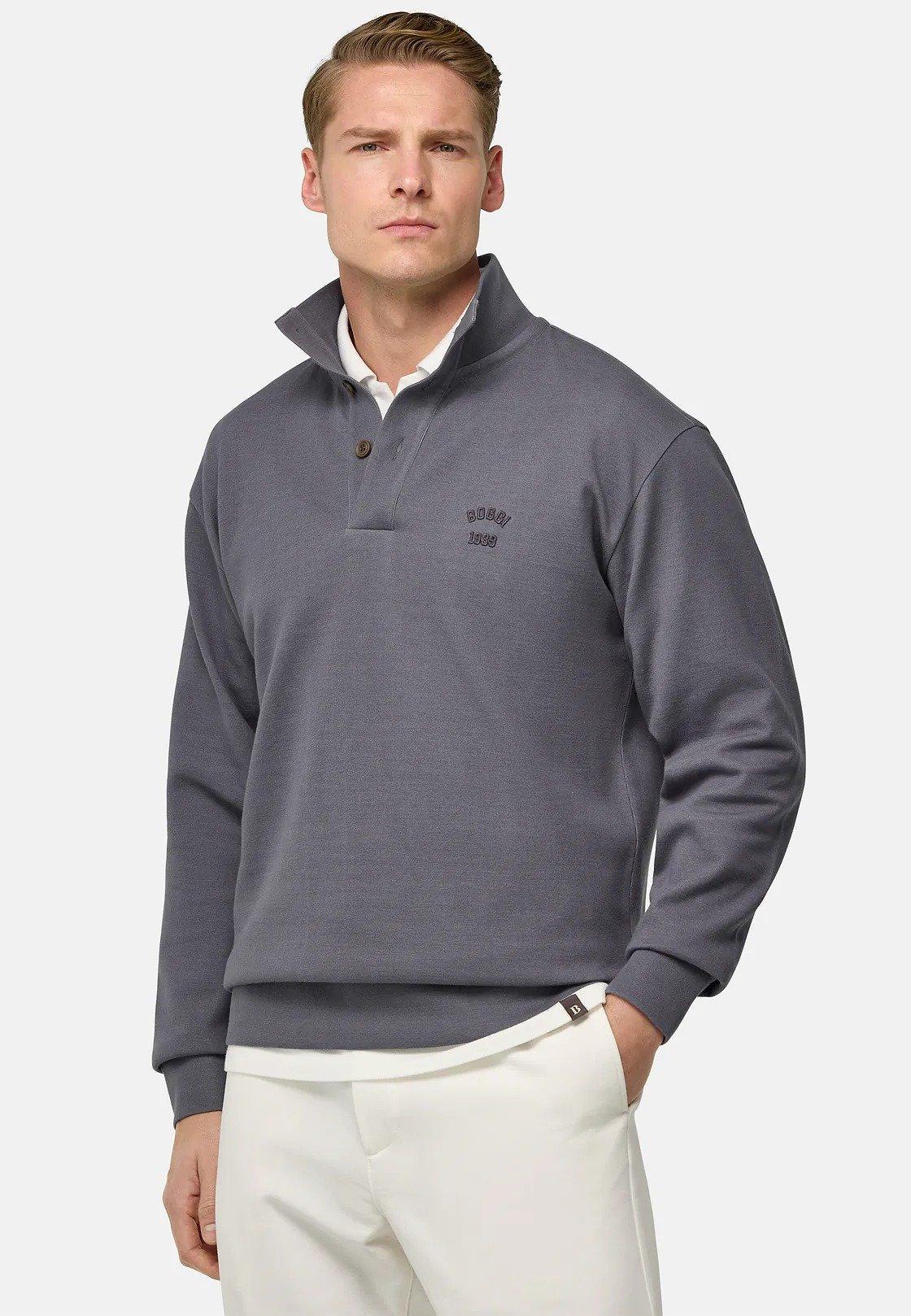 Mock Polo Neck Sweatshirt Grey, Charcoal, medium